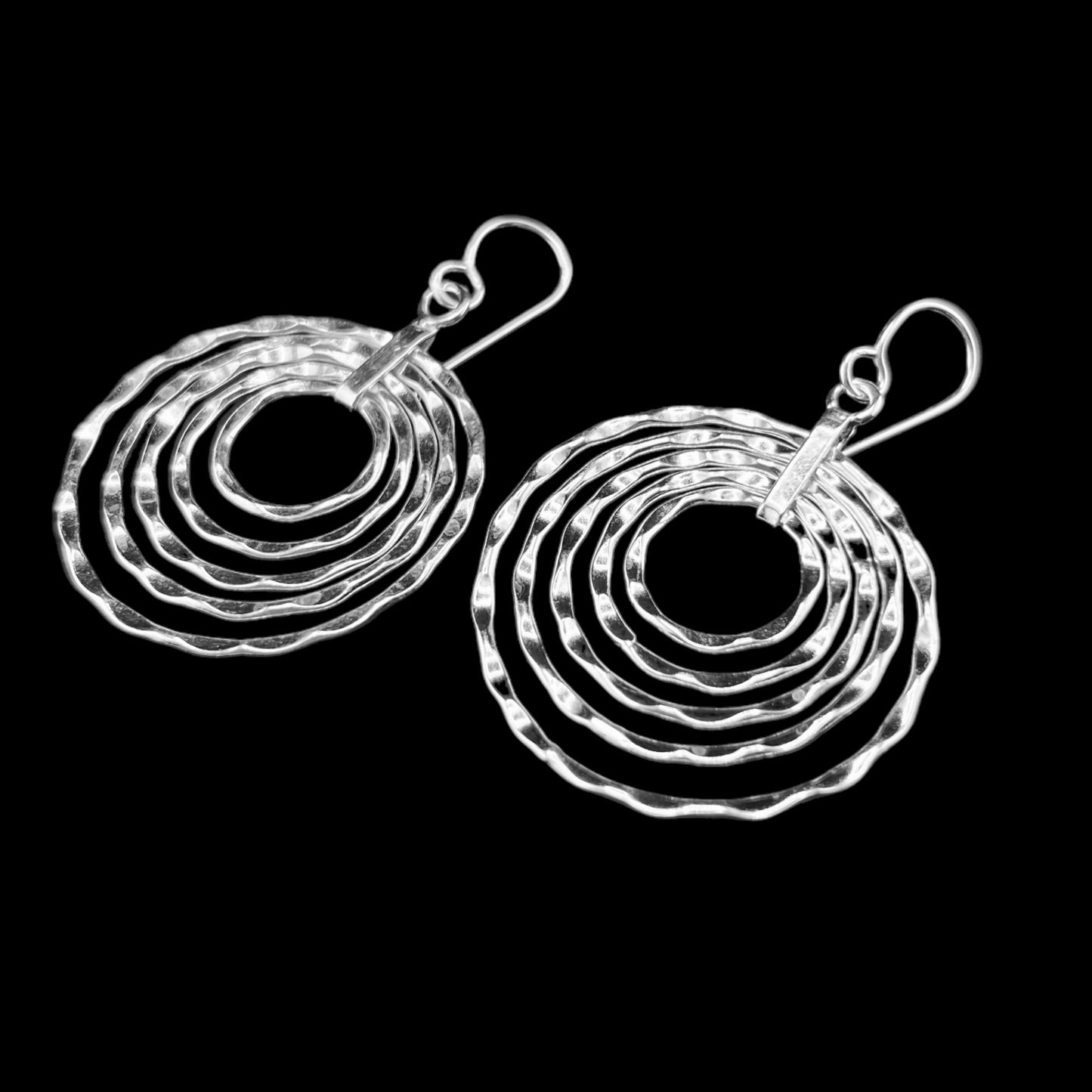 Sterling Silver .925 HOOP HOOK Earrings 6 Undulating Concentric Rings
