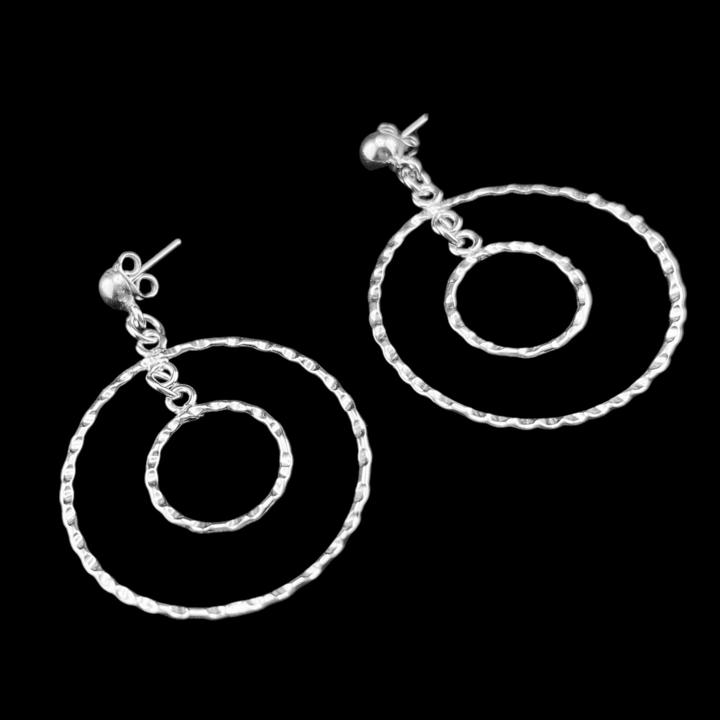 Sterling Silver .925 HOOP HOOK Earrings 35mmx1mm Hammered Rings