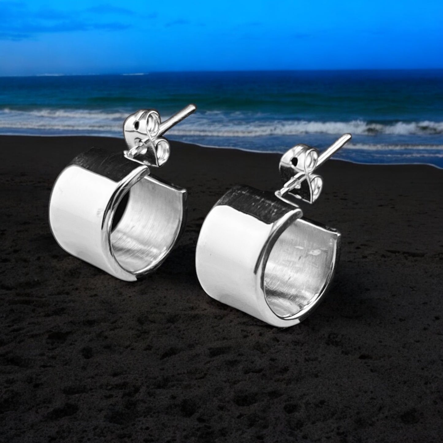 Sterling Silver .925 HOOP POST Earrings 12mmx9mm Smooth