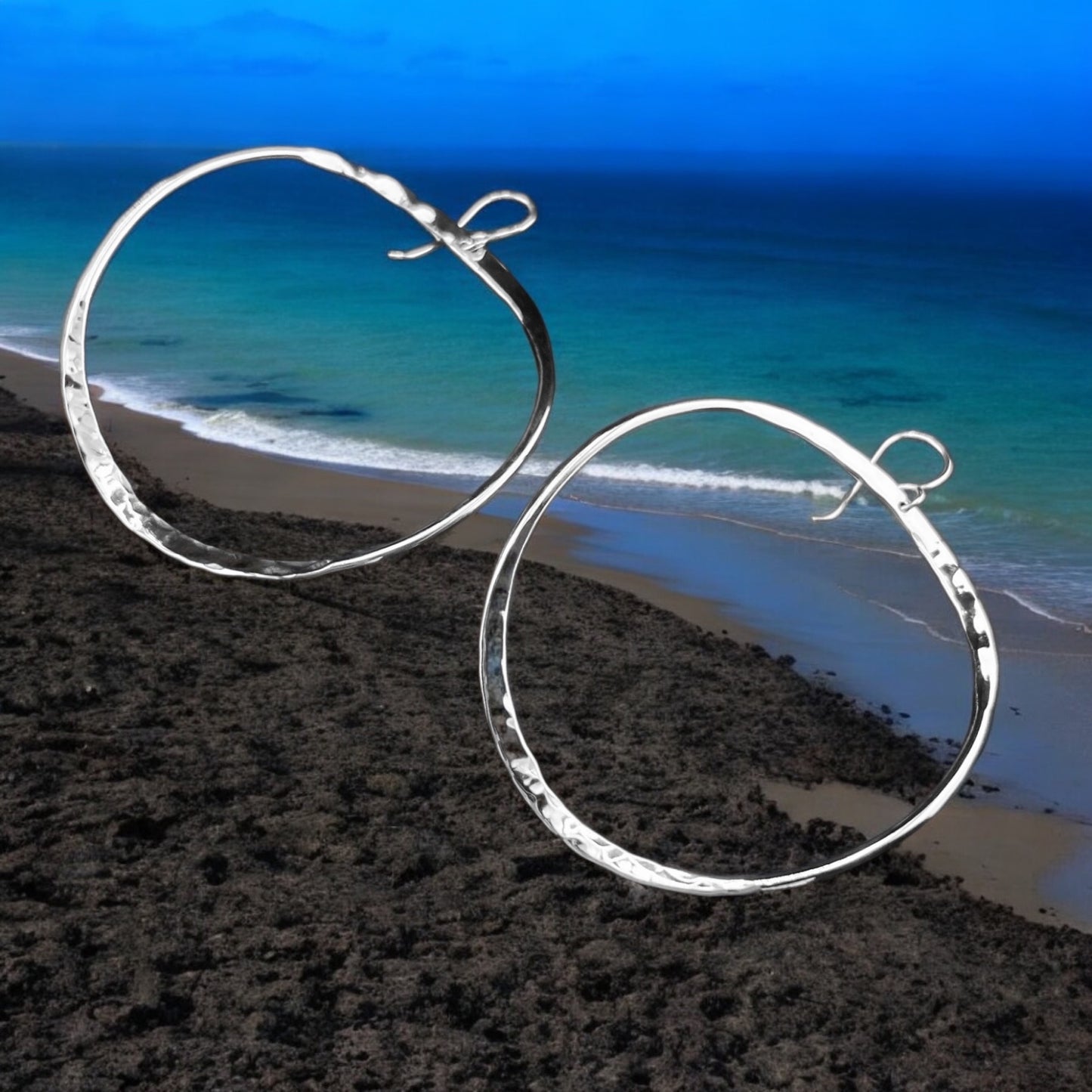 Sterling Silver .925 HOOP HOOK Earrings Undulating Smooth