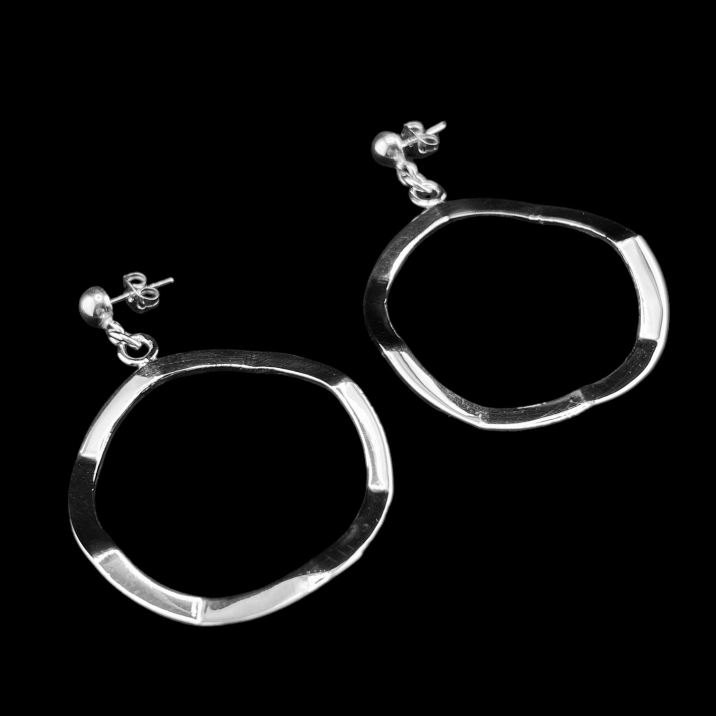 Sterling Silver .925 HOOP POST Earrings 50mm Smooth Undulating