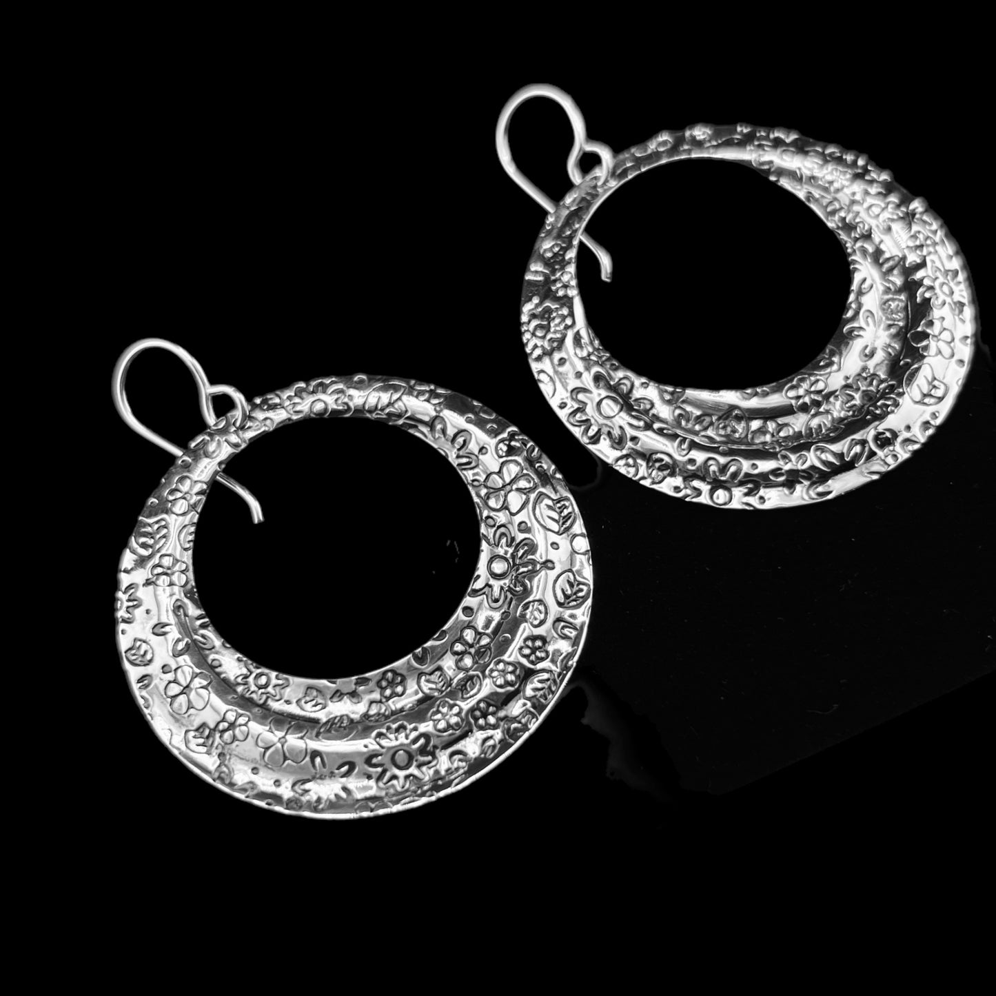Sterling Silver .925 HOOP HOOK Earrings 40mm Embossed