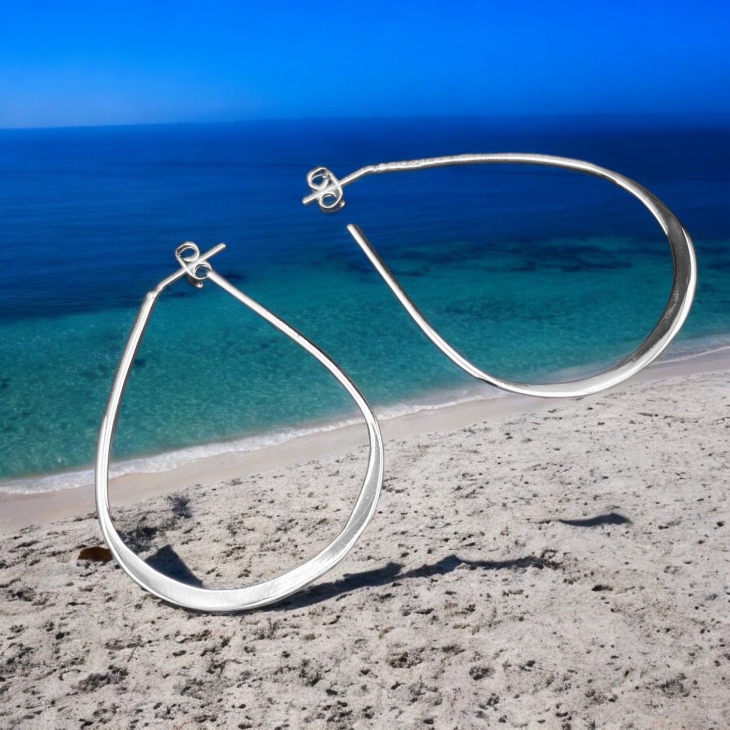 Sterling Silver .925 HOOP POST Earrings 36mmx53mm Teardrop