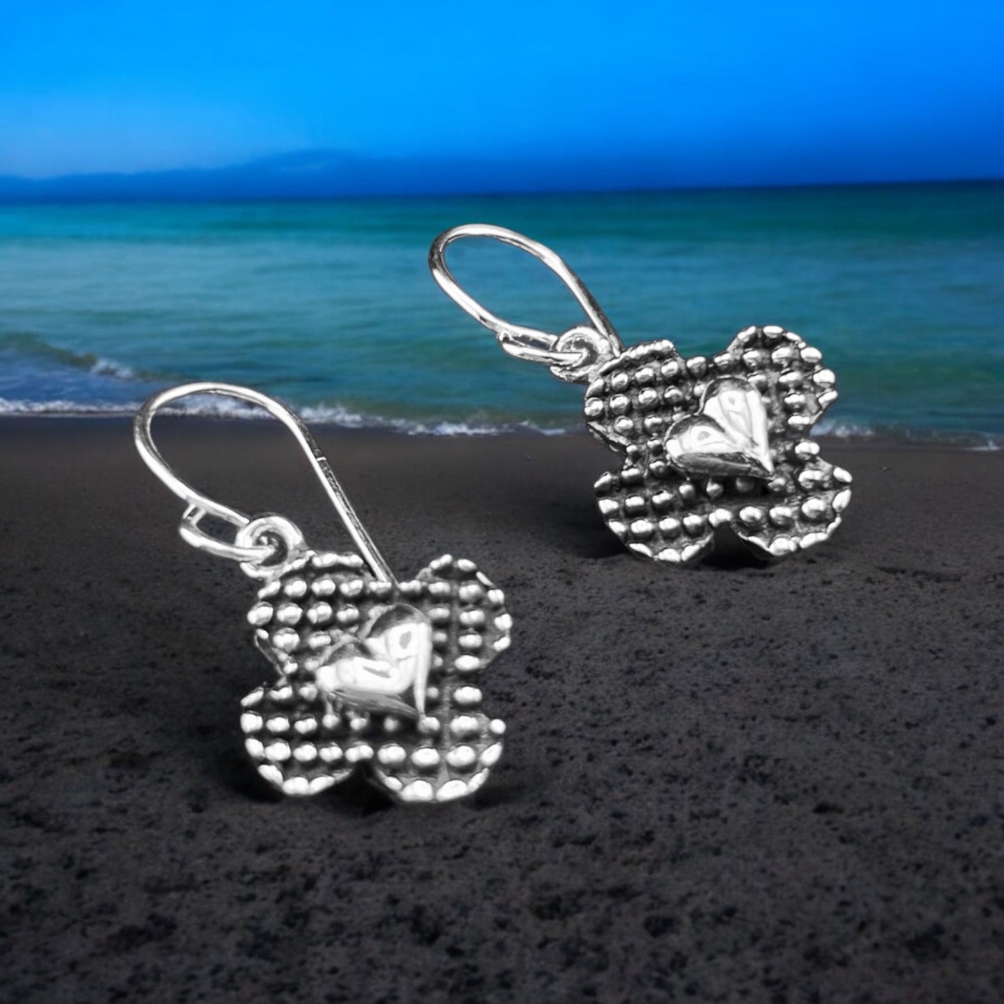 Sterling Silver .925 HOOK Earrings Heart on Cross