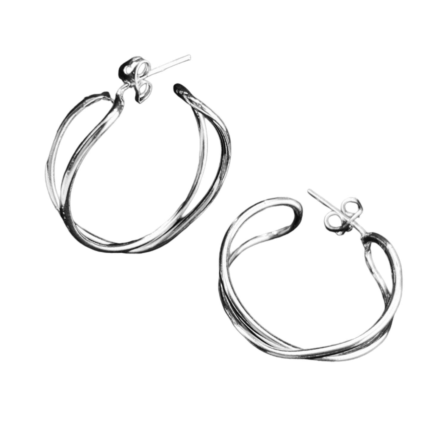 Sterling Silver .925 HOOP POST Earrings Crossover Wire