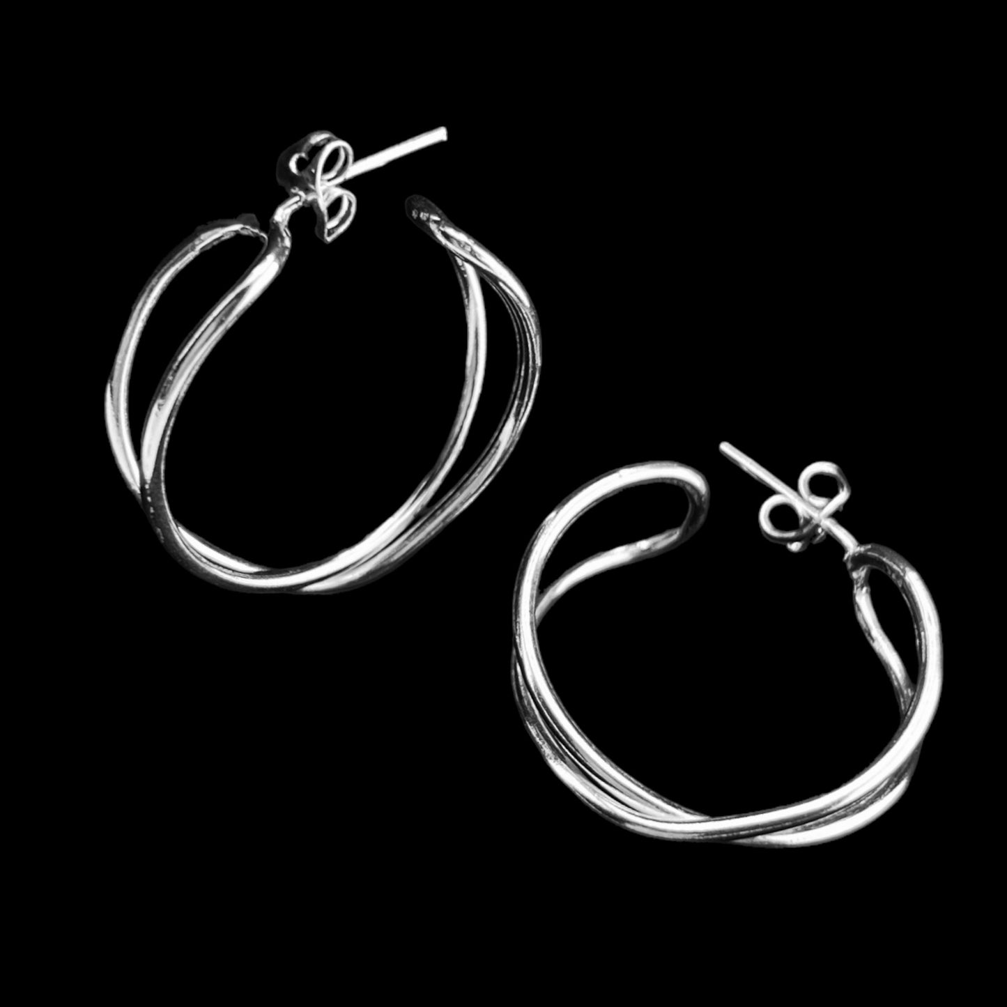 Sterling Silver .925 HOOP POST Earrings Crossover Wire