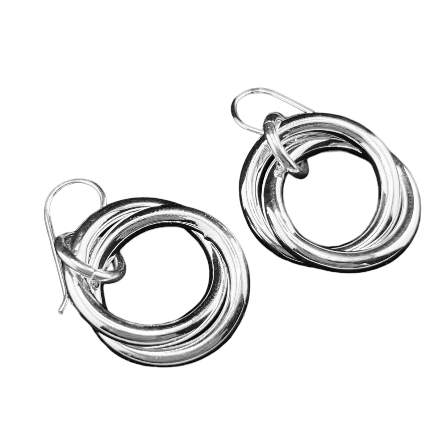 Sterling Silver .925 HOOK Earrings 25mm Circle in Circle