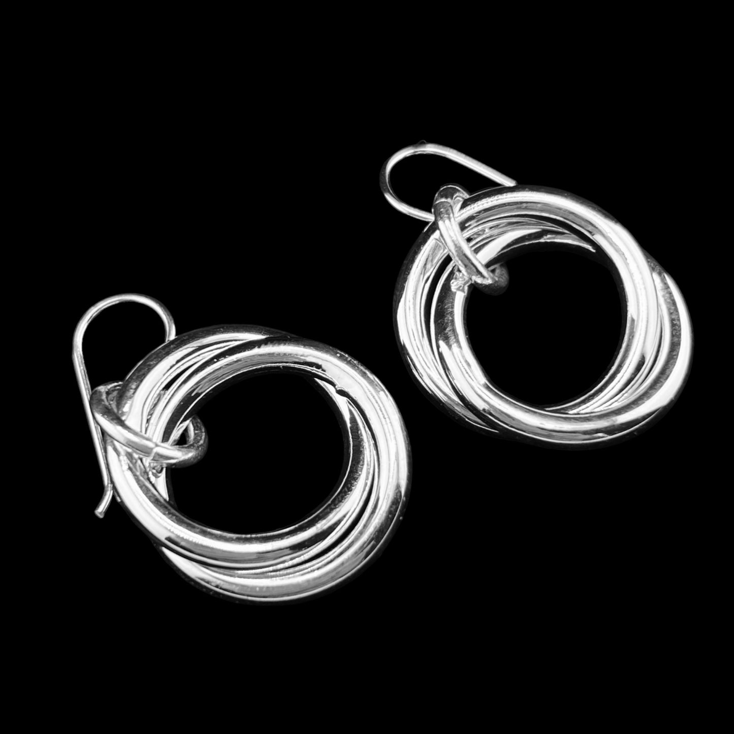 Sterling Silver .925 HOOK Earrings 25mm Circle in Circle