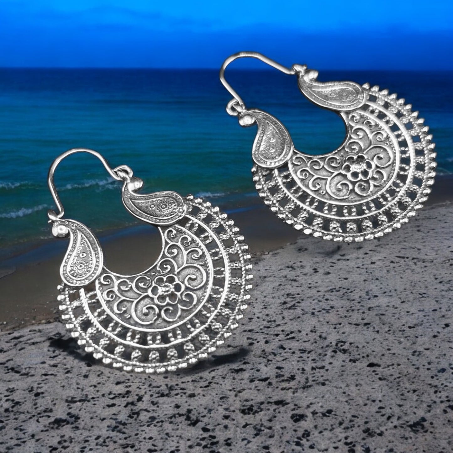 Sterling Silver .925 Mandala Earrings 40mm