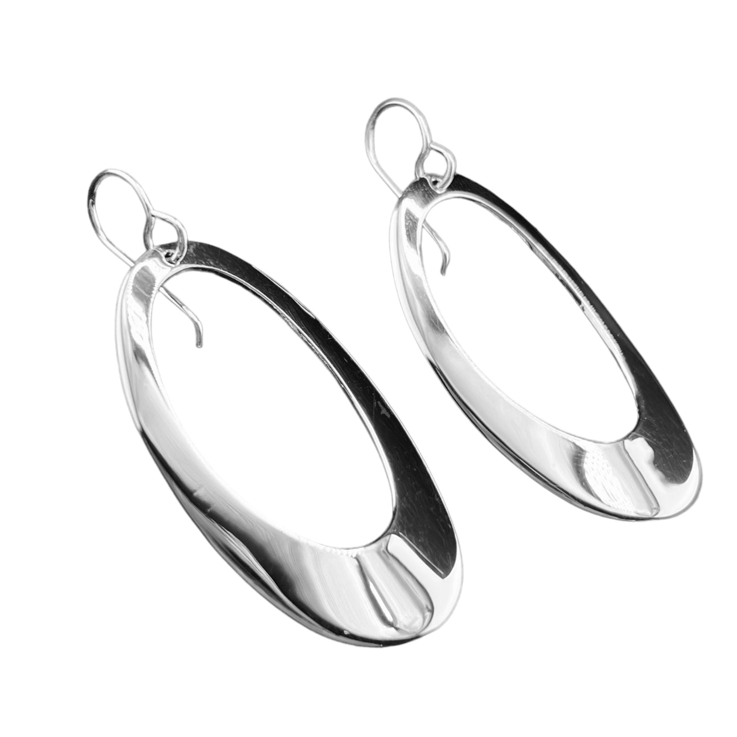 Sterling Silver .925 HOOK Earrings Oval Smooth 20mmx44mm