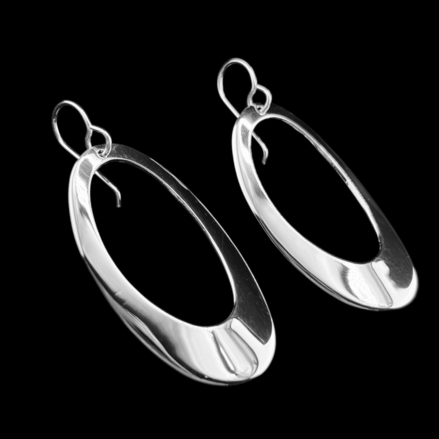 Sterling Silver .925 HOOK Earrings Oval Smooth 20mmx44mm