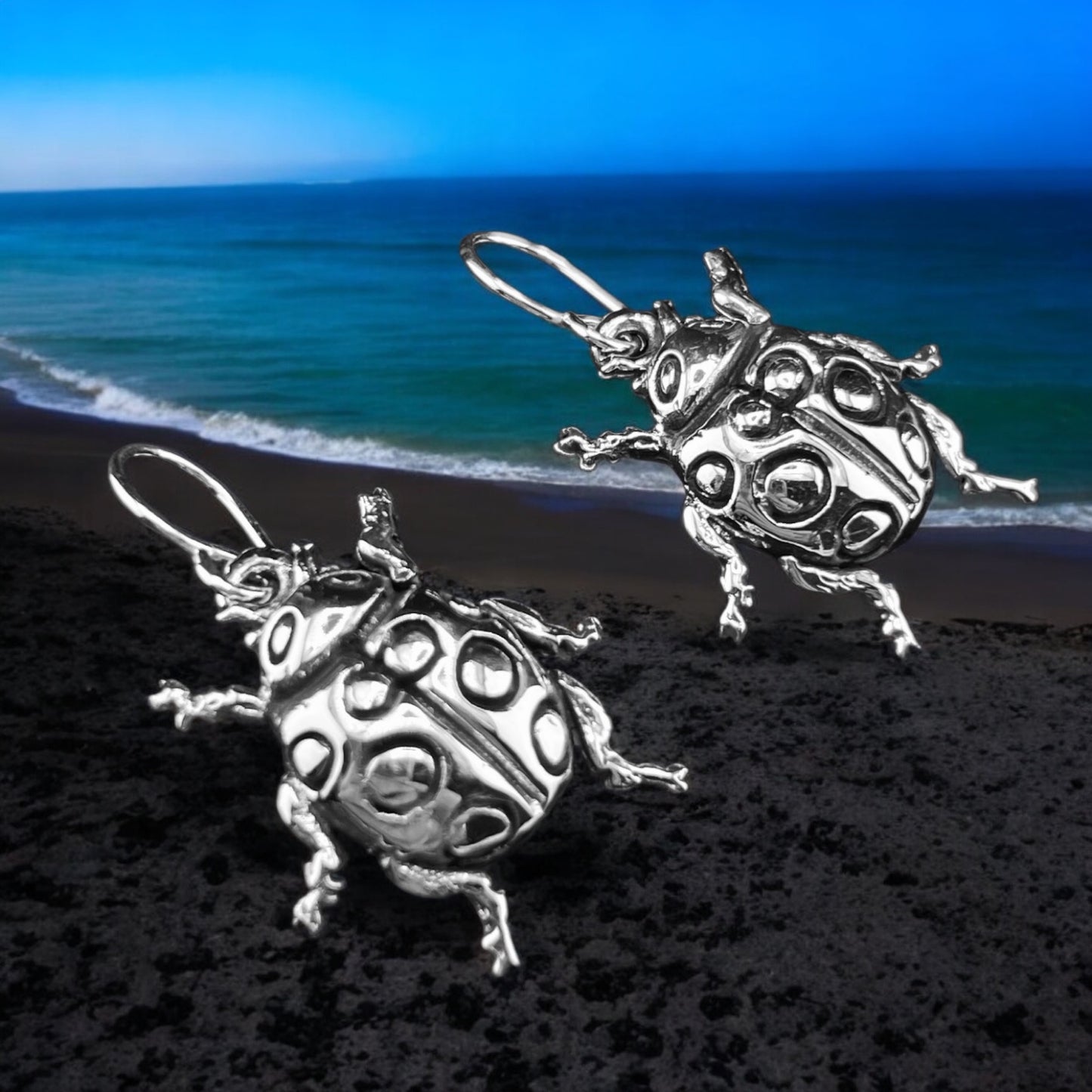 Sterling Silver .925 HOOK Earrings 20mmx20mm Ladybug Insect