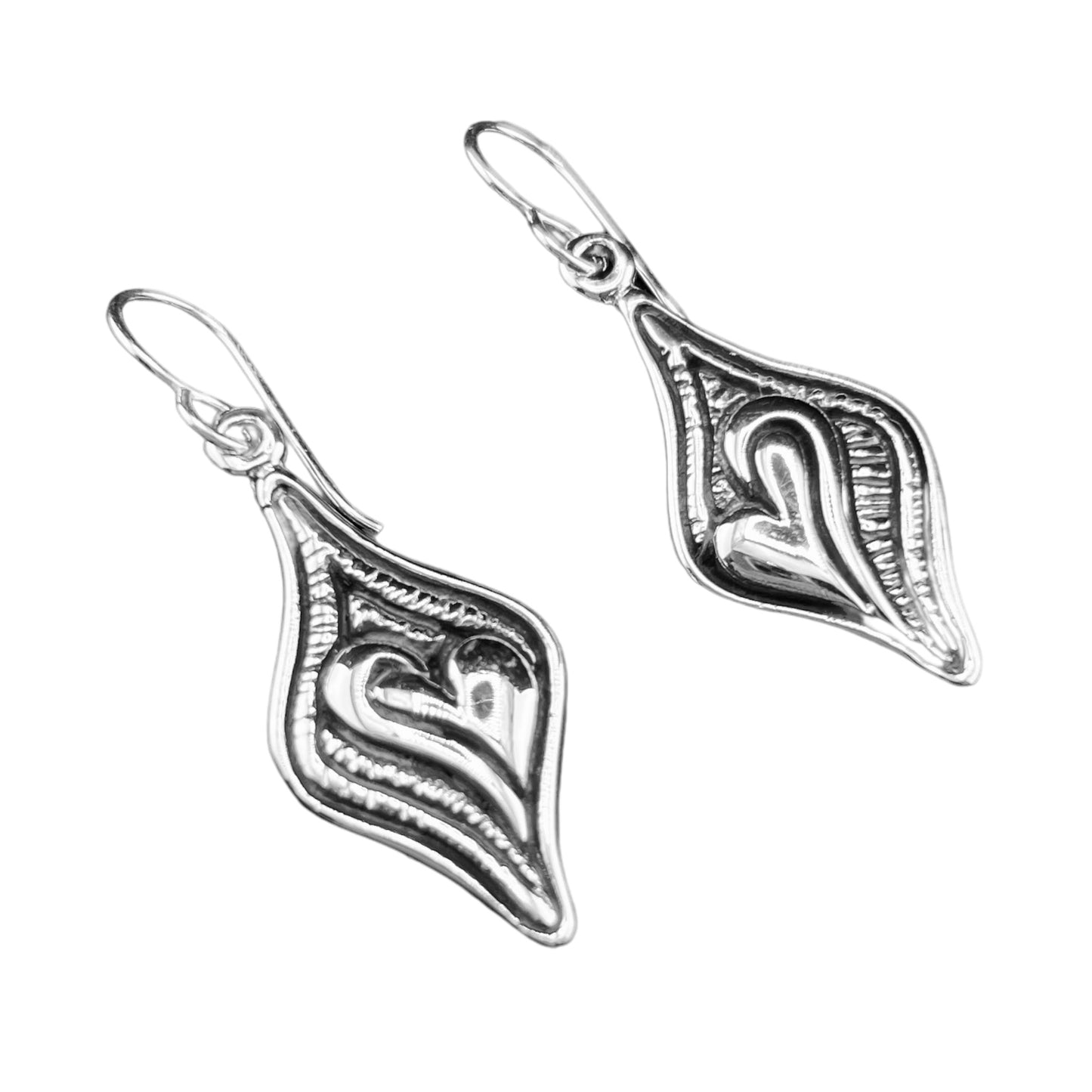 Sterling Silver .925 HOOK Earrings 15mmx30mm Heart