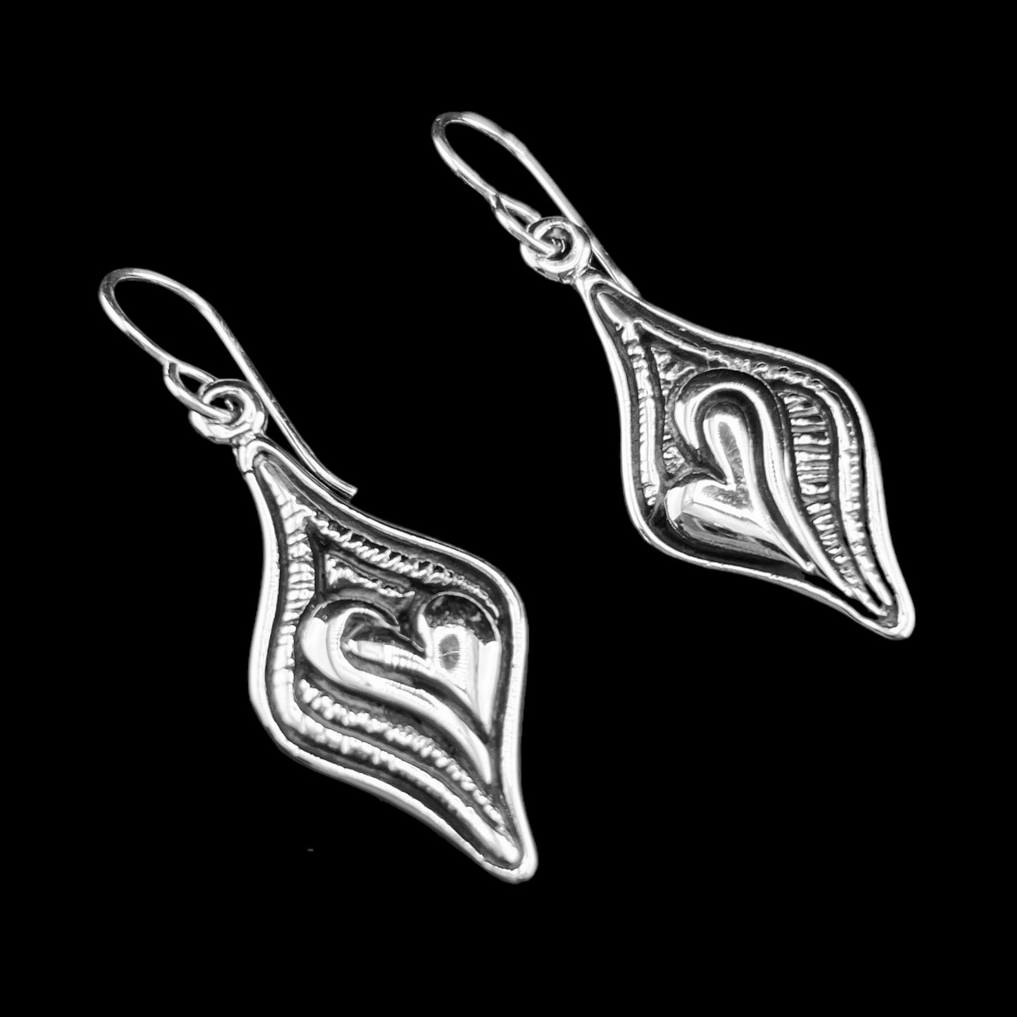 Sterling Silver .925 HOOK Earrings 15mmx30mm Heart
