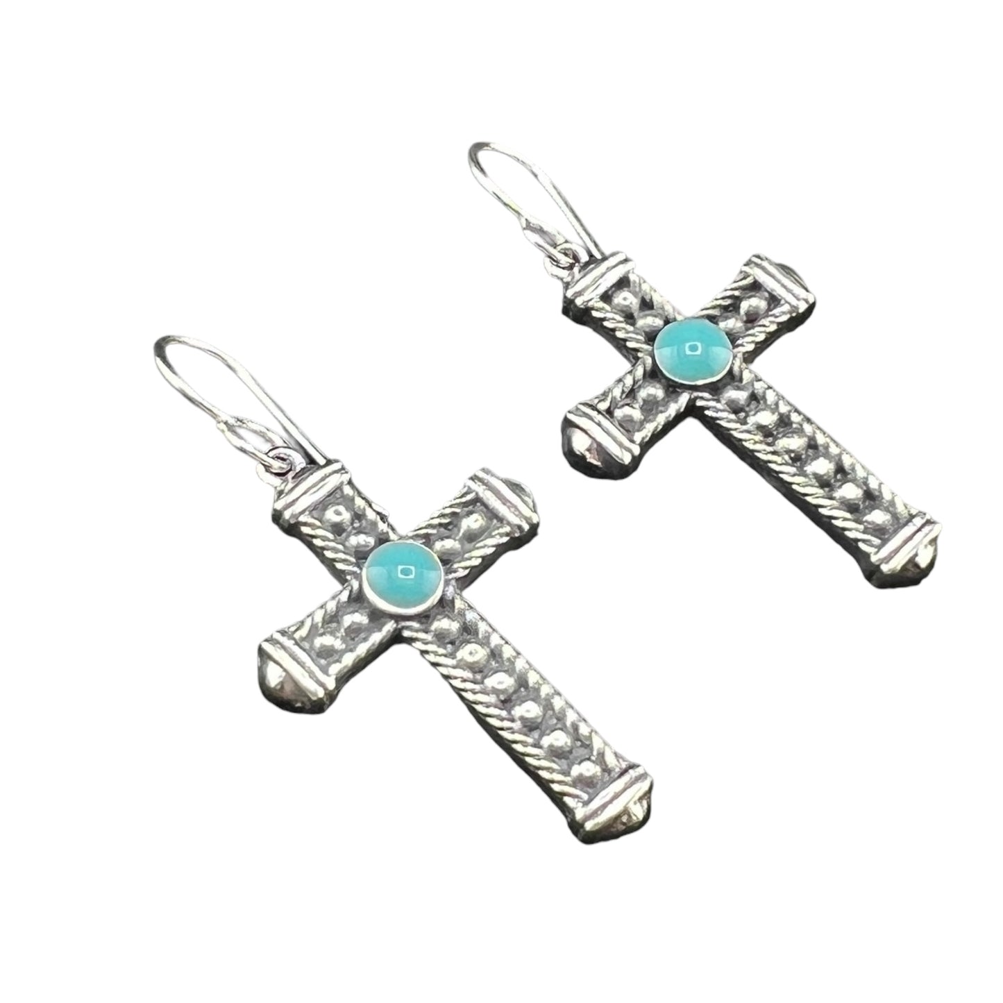 Sterling Silver .925HOOK Earrings 20mmx28mm Cross with Turquoise