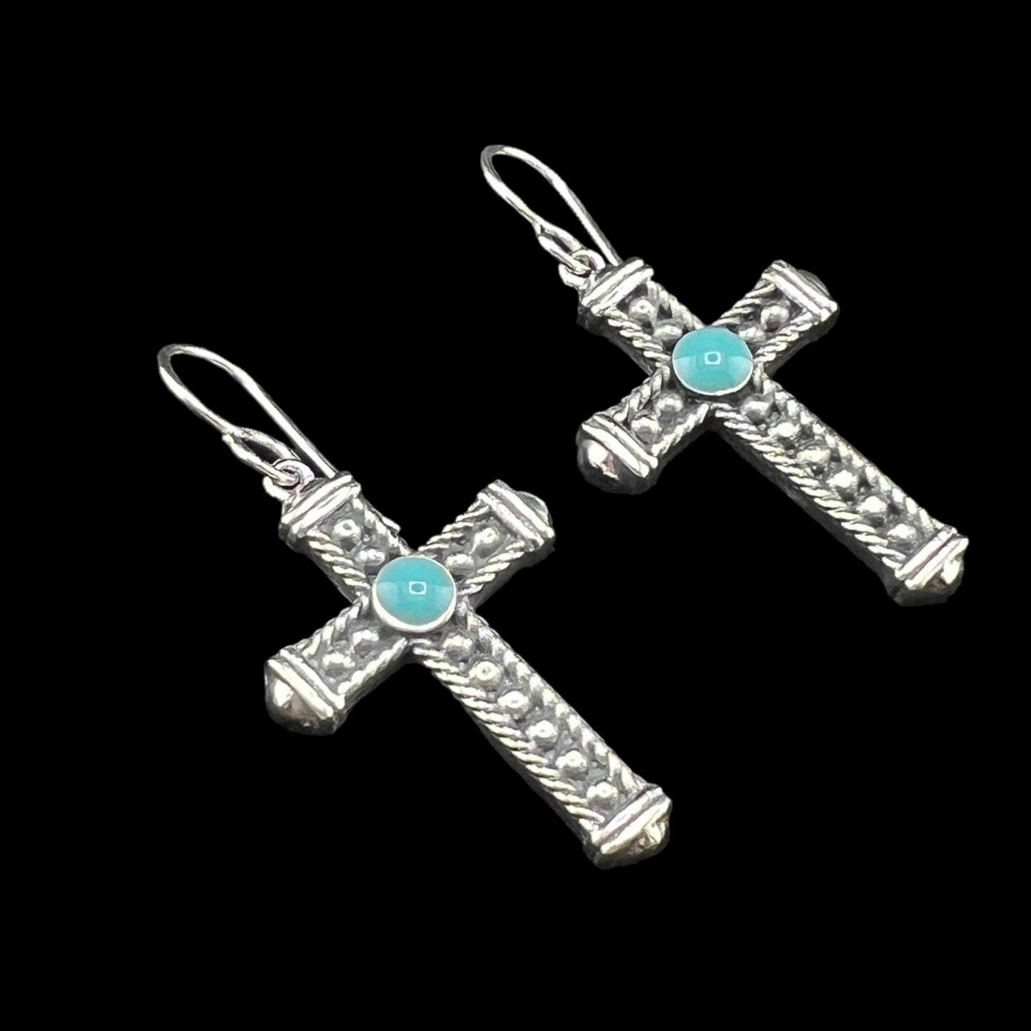 Sterling Silver .925HOOK Earrings 20mmx28mm Cross with Turquoise