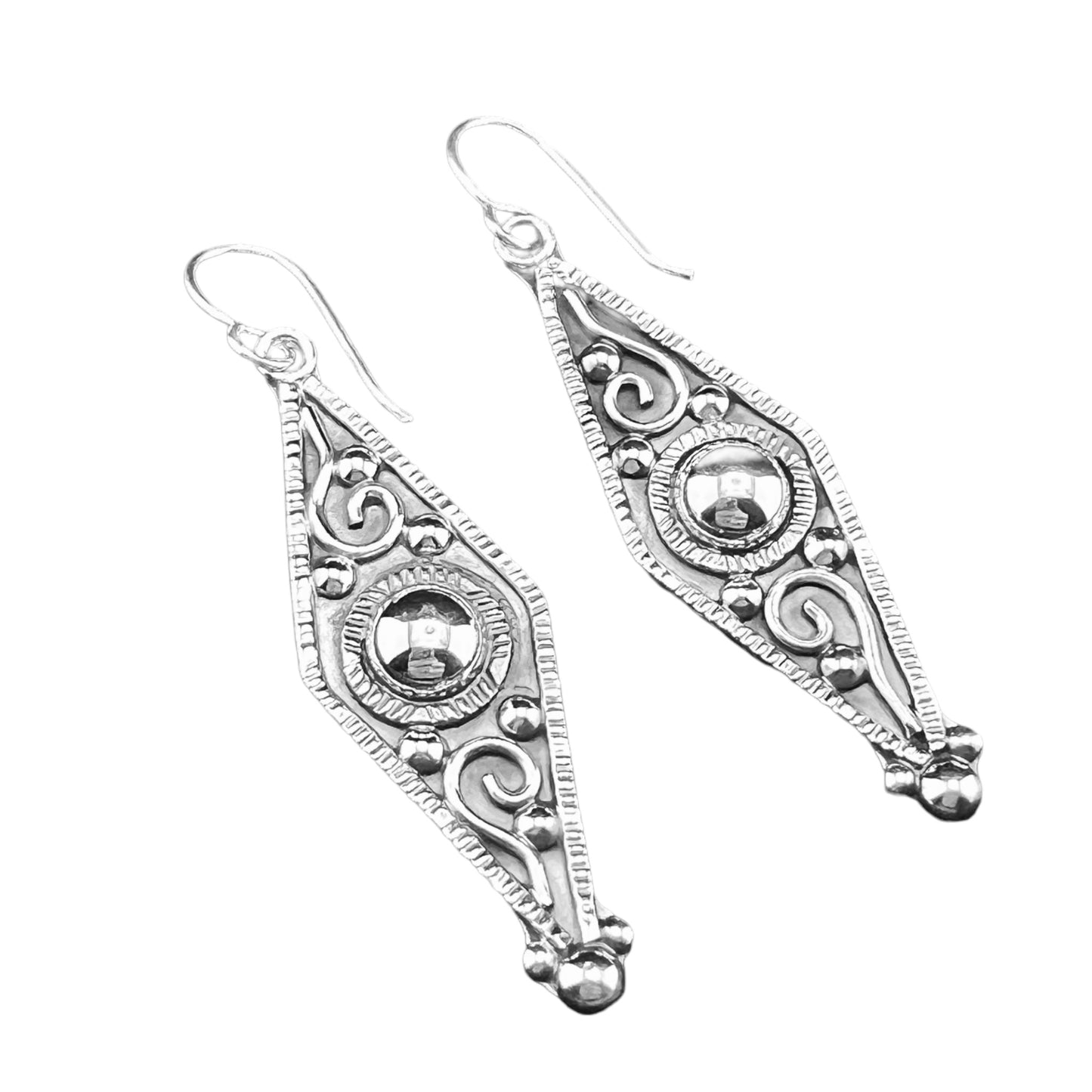 Sterling Silver .925 HOOK Earrings 16mmx50mm Diamond Shape