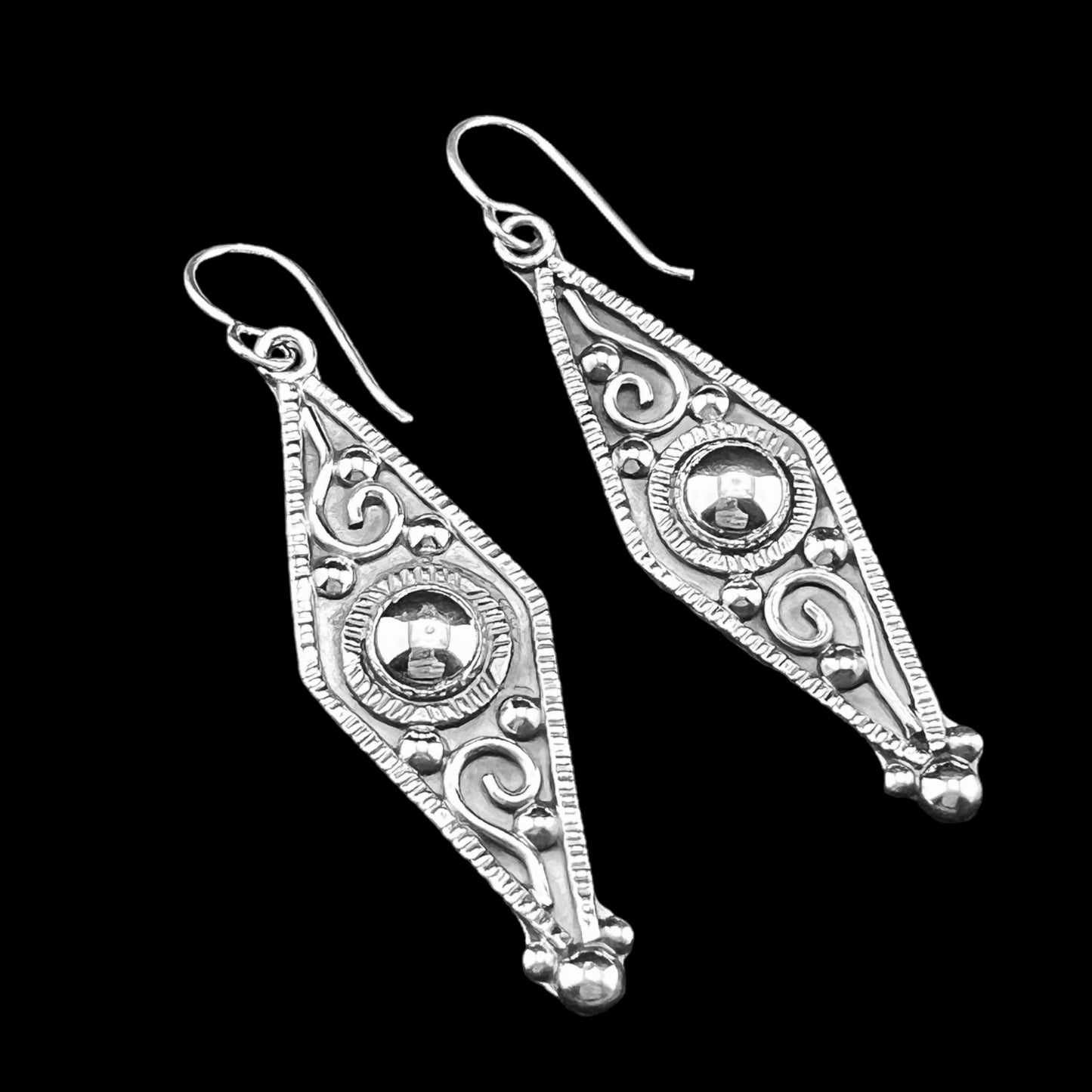 Sterling Silver .925 HOOK Earrings 16mmx50mm Diamond Shape