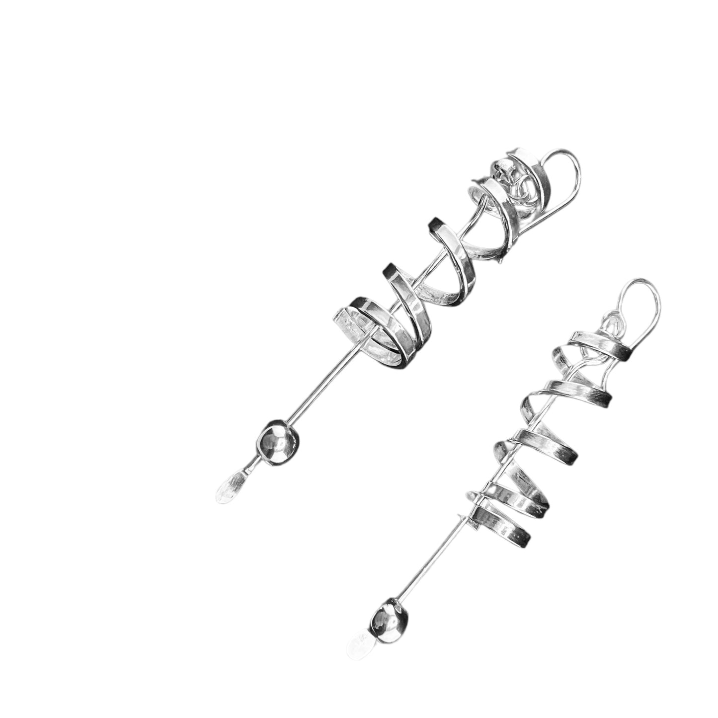 Sterling Silver .925 HOOK Earrings Spiral with Dangle