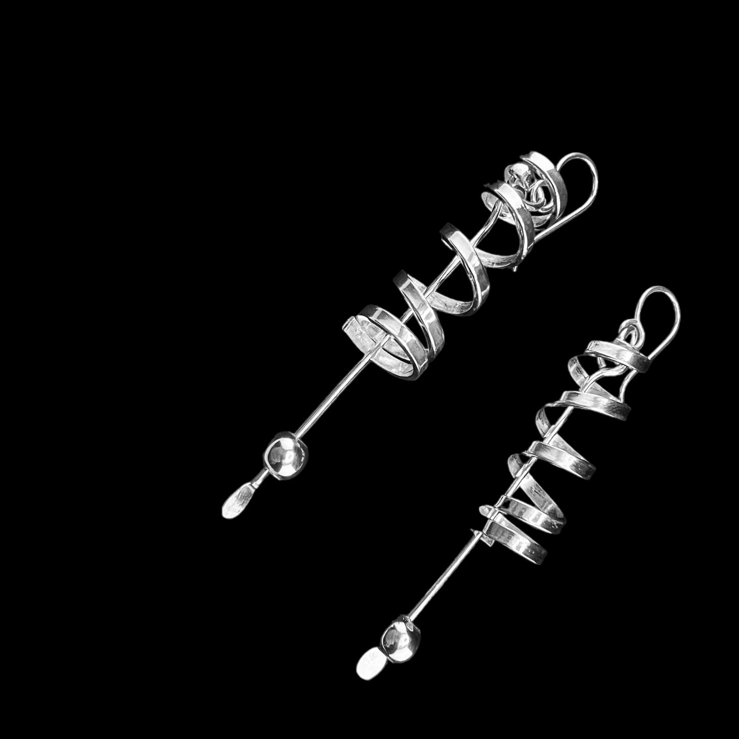 Sterling Silver .925 HOOK Earrings Spiral with Dangle