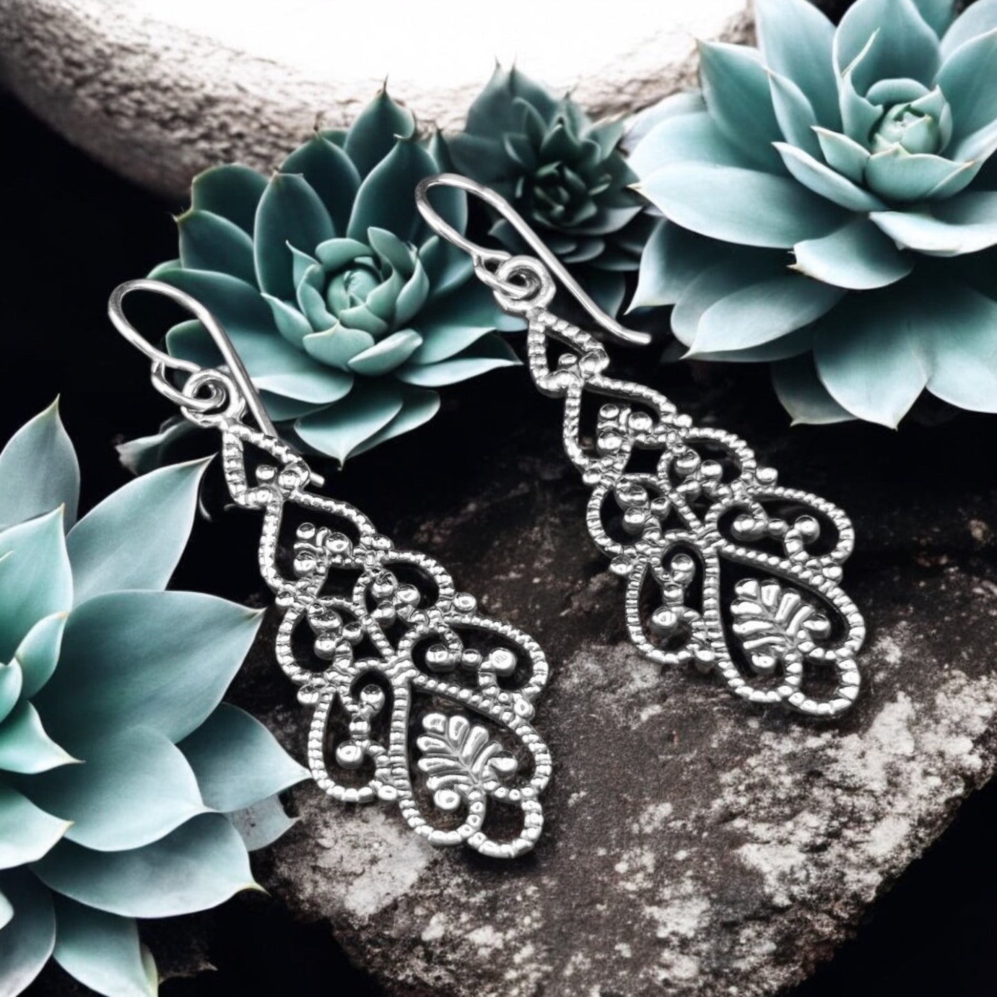 Sterling Silver .925 HOOK Earrings 16mmx35mm Tree