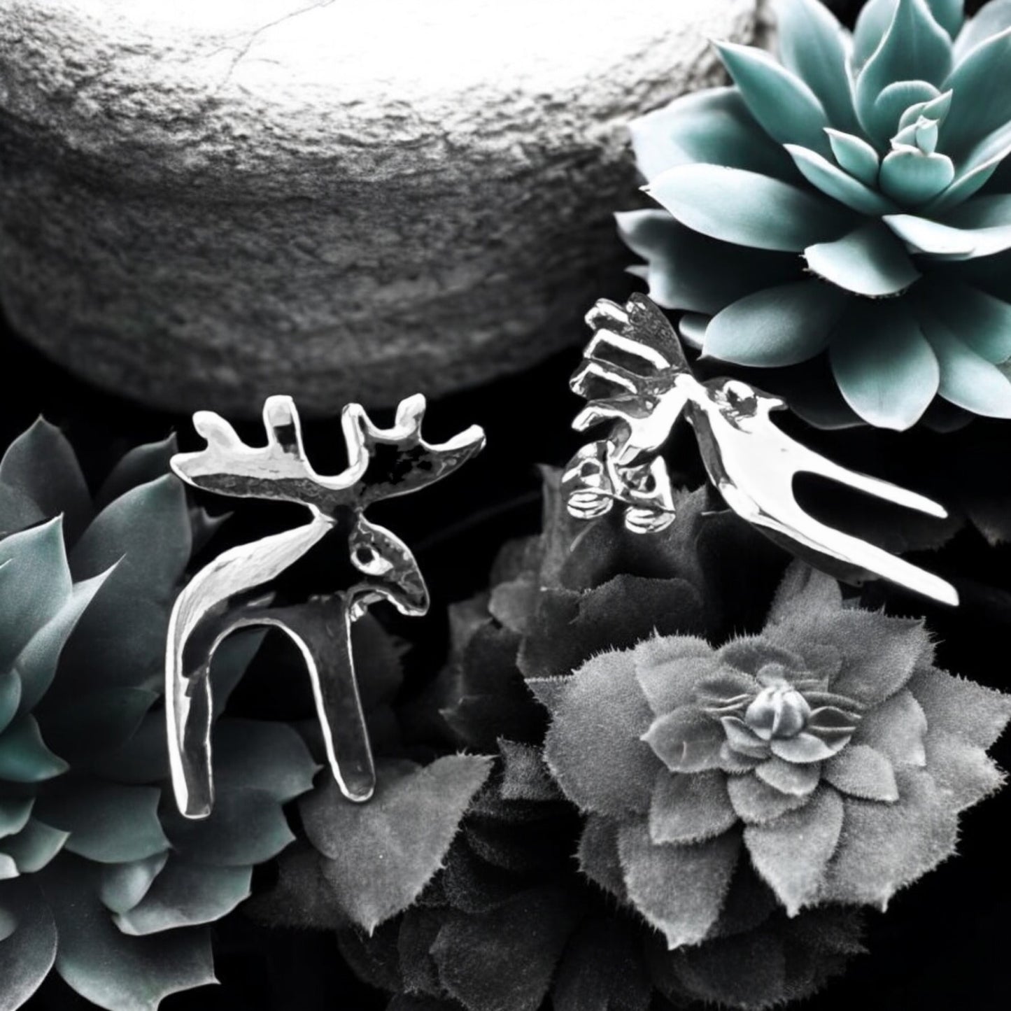 Sterling Silver .925 POST Earrings Reindeer 16mmx20mm