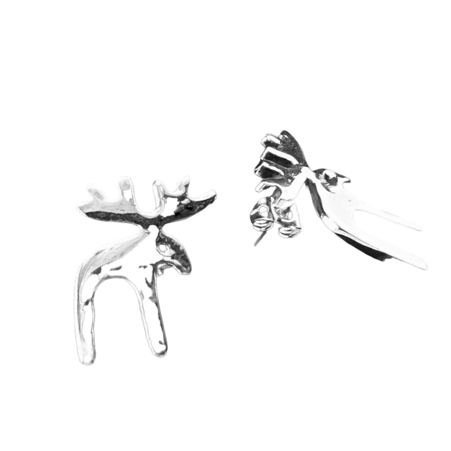 Sterling Silver .925 POST Earrings Reindeer 16mmx20mm