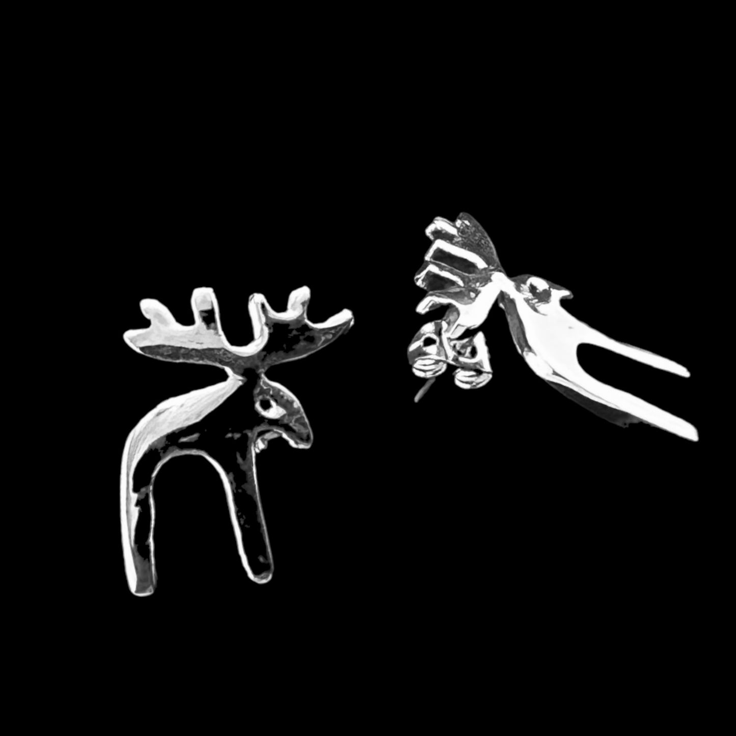 Sterling Silver .925 POST Earrings Reindeer 16mmx20mm