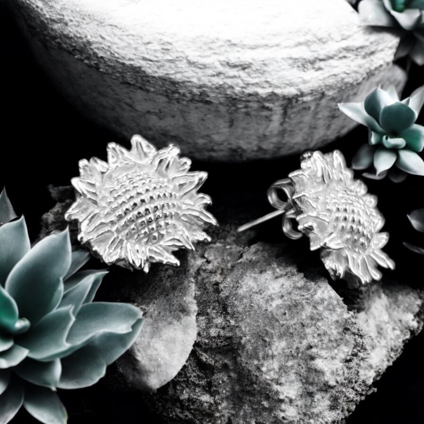 Sterling Silver .925 POST Earrings 15mm Sunflower