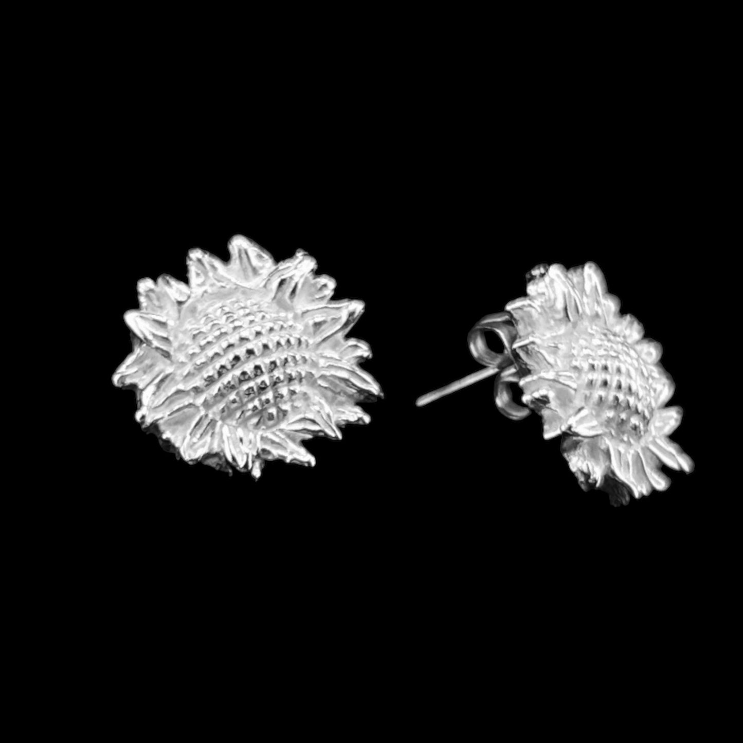 Sterling Silver .925 POST Earrings 15mm Sunflower