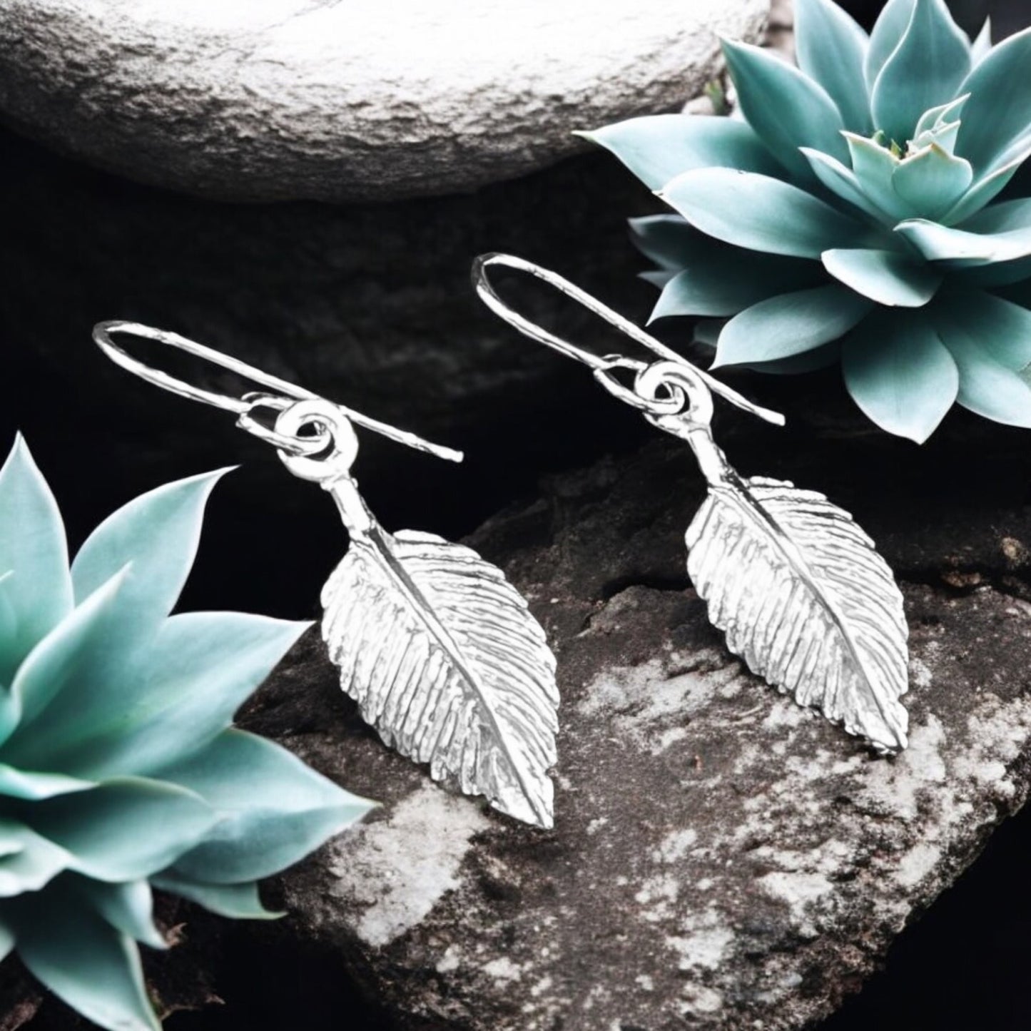 Sterling Silver .925 HOOK Earrings 10mmx16mm Leaf