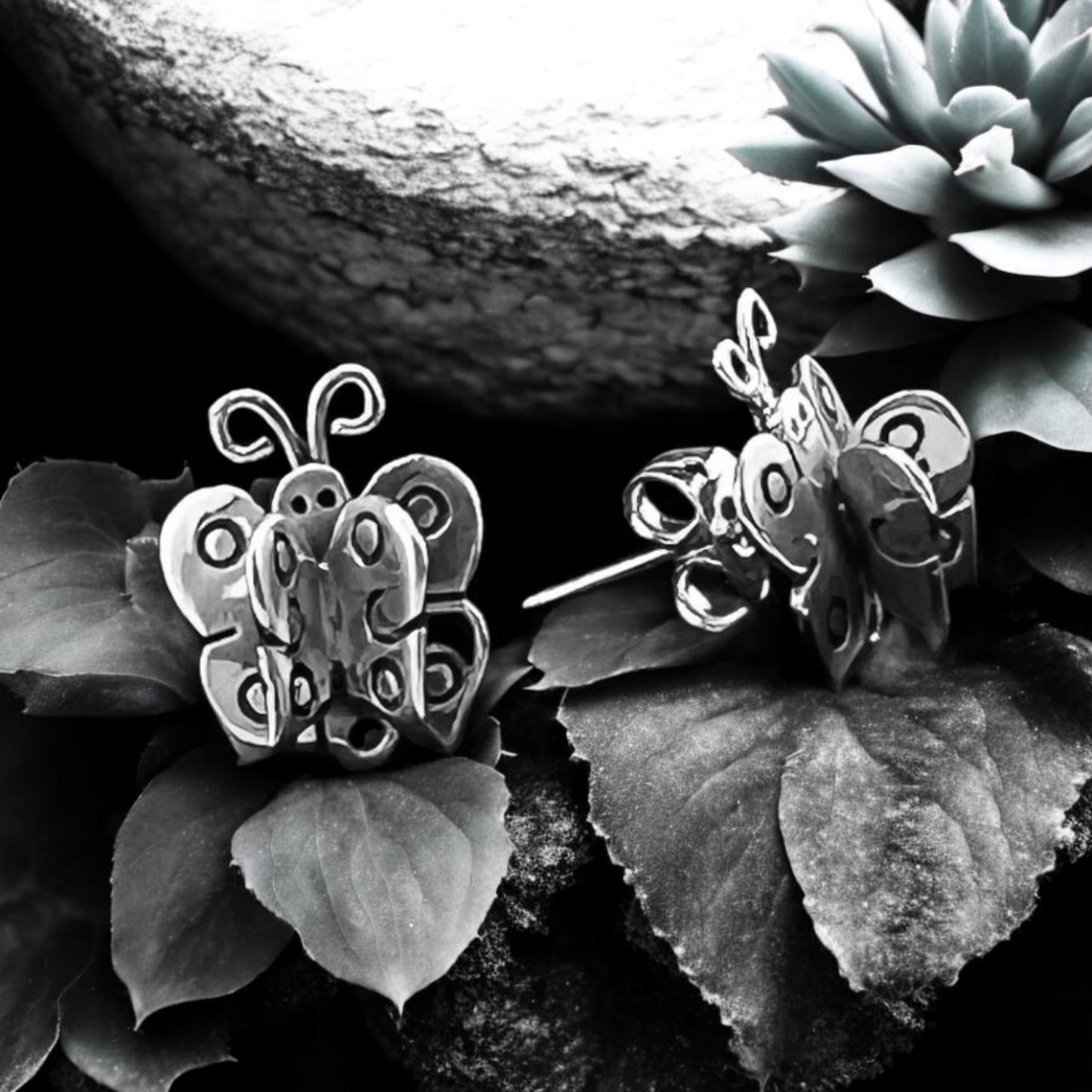 Sterling Silver .925 POST Earrings 12mmx10mm Butterfly