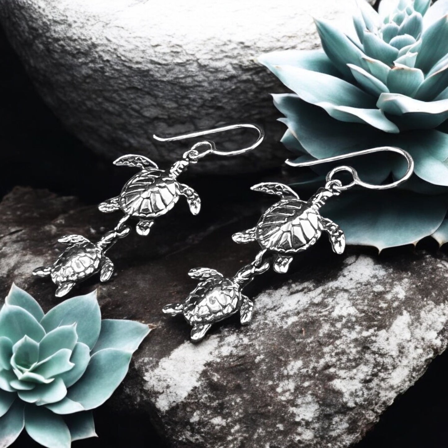 Sterling Silver .925 HOOK Earrings 15mmx17mm Turtle