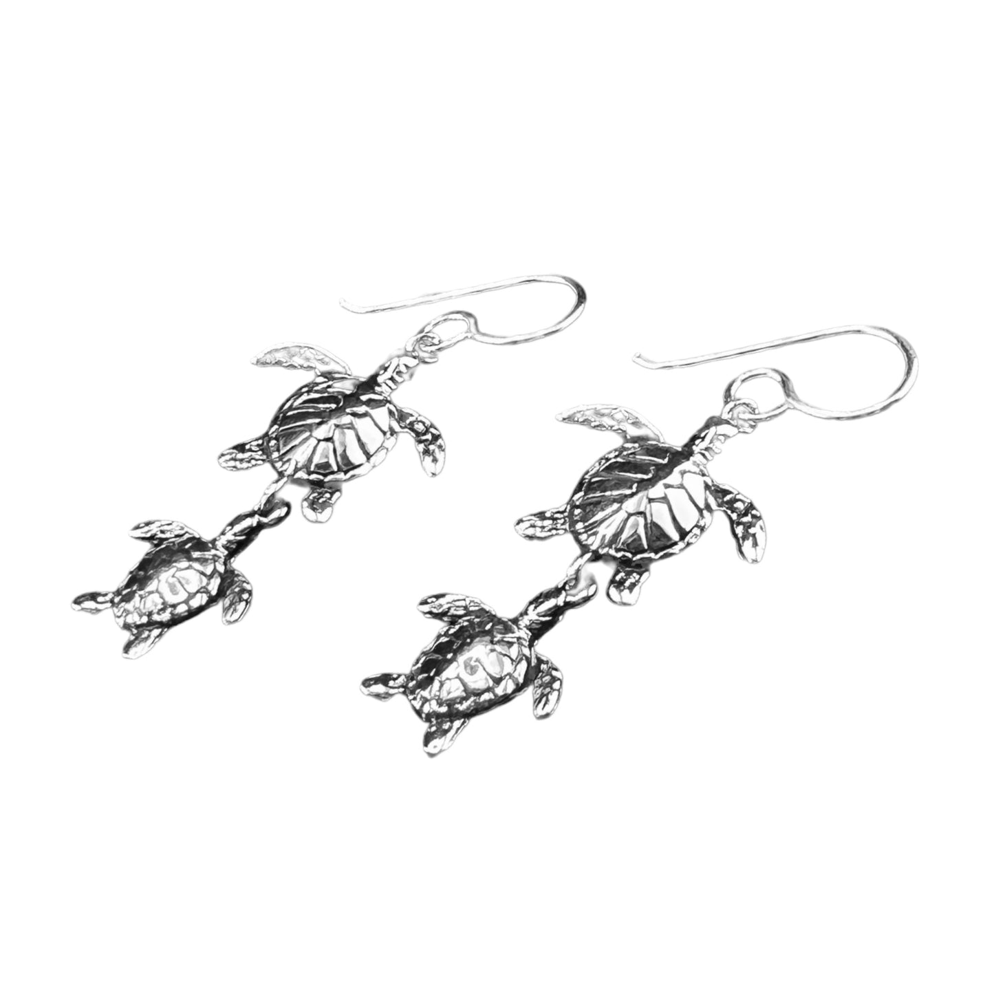 Sterling Silver .925 HOOK Earrings 15mmx17mm Turtle