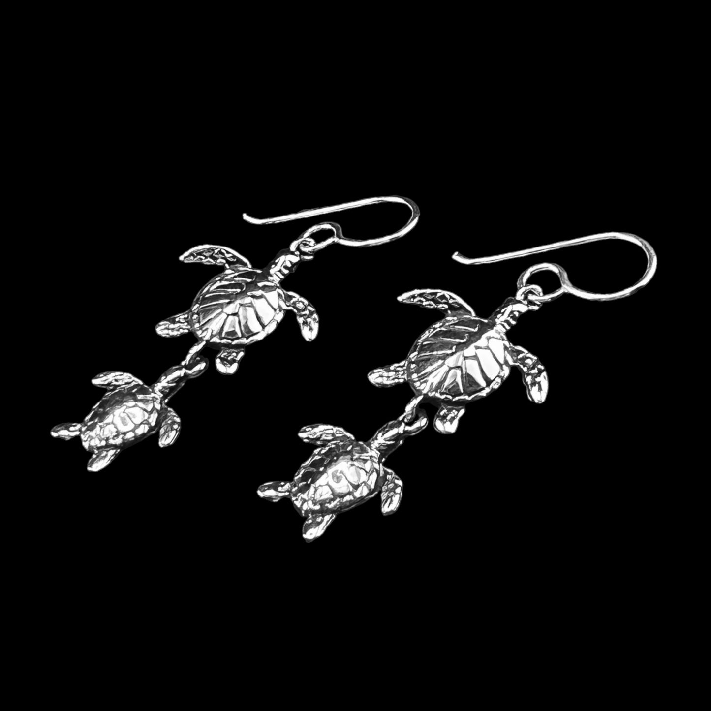 Sterling Silver .925 HOOK Earrings 15mmx17mm Turtle