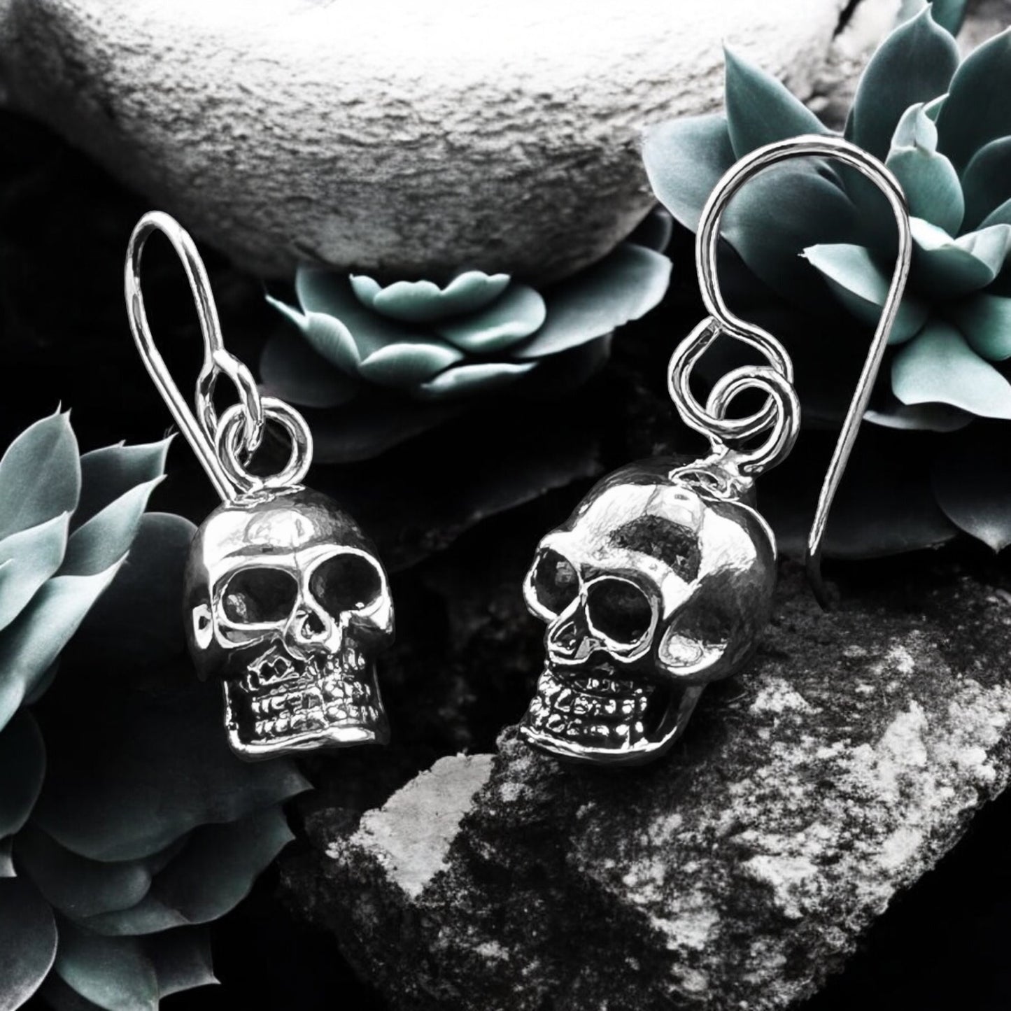 Sterling Silver .925 HOOK Earrings 10mmx13mm Skull