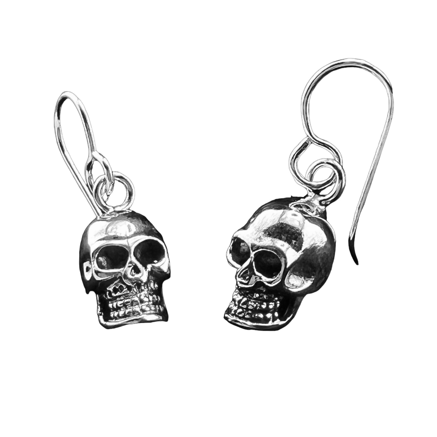 Sterling Silver .925 HOOK Earrings 10mmx13mm Skull