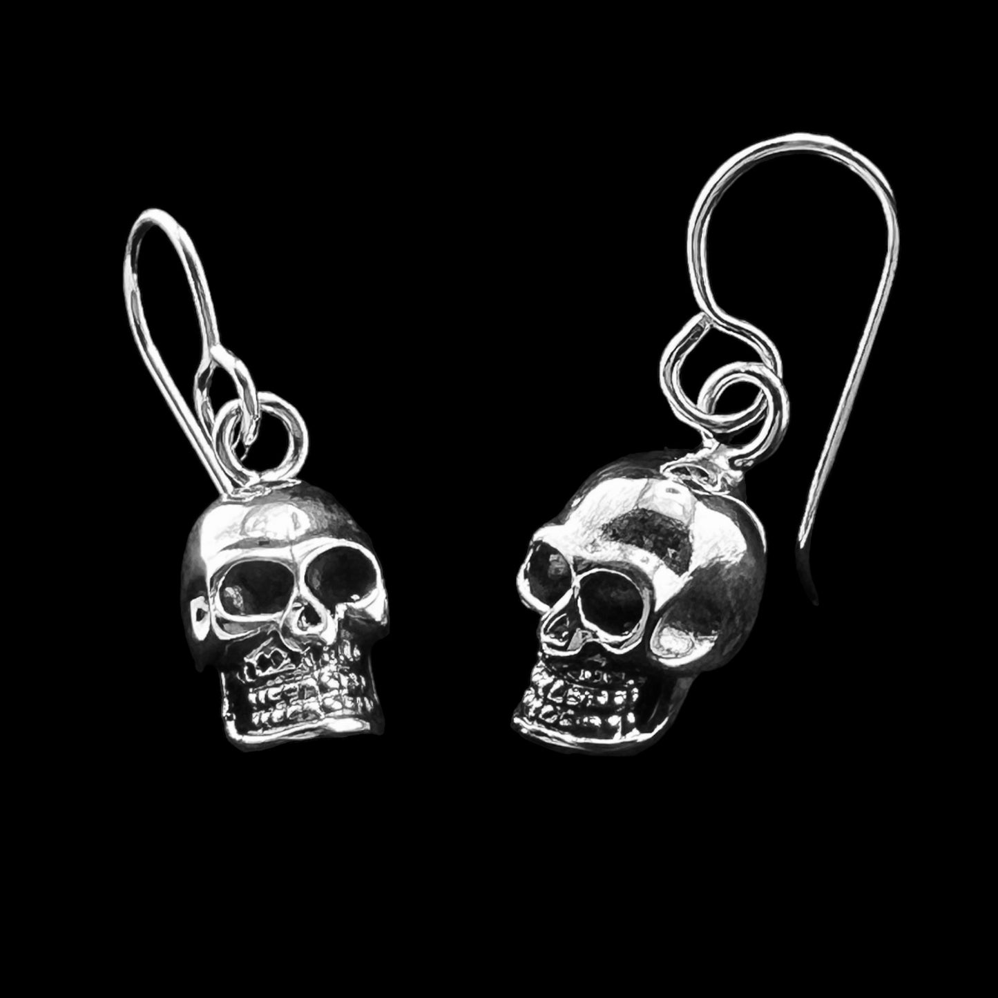 Sterling Silver .925 HOOK Earrings 10mmx13mm Skull