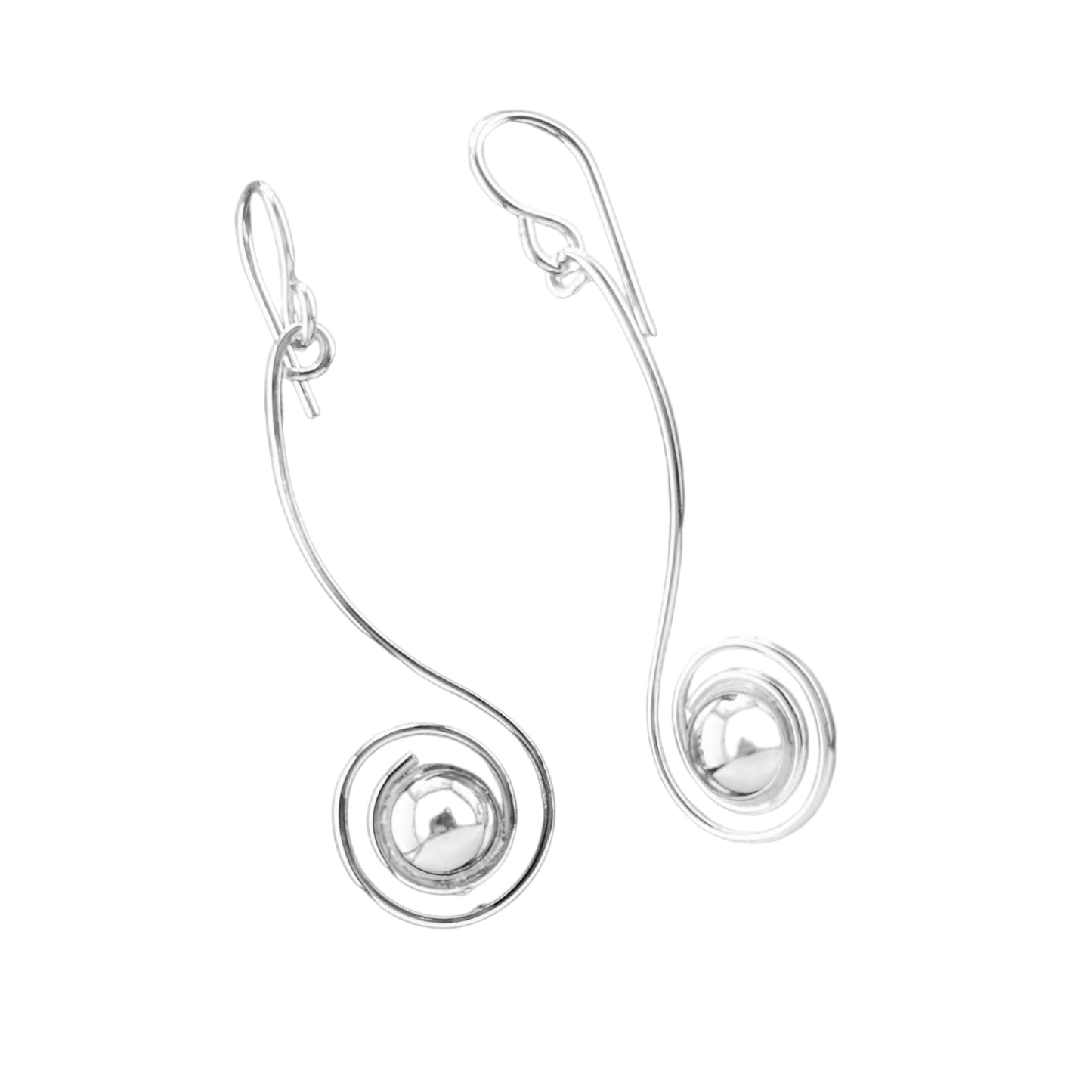 Sterling Silver .925 HOOK Earrings 16mmx45mm Spiral Fiddlehead with Silver Pearl