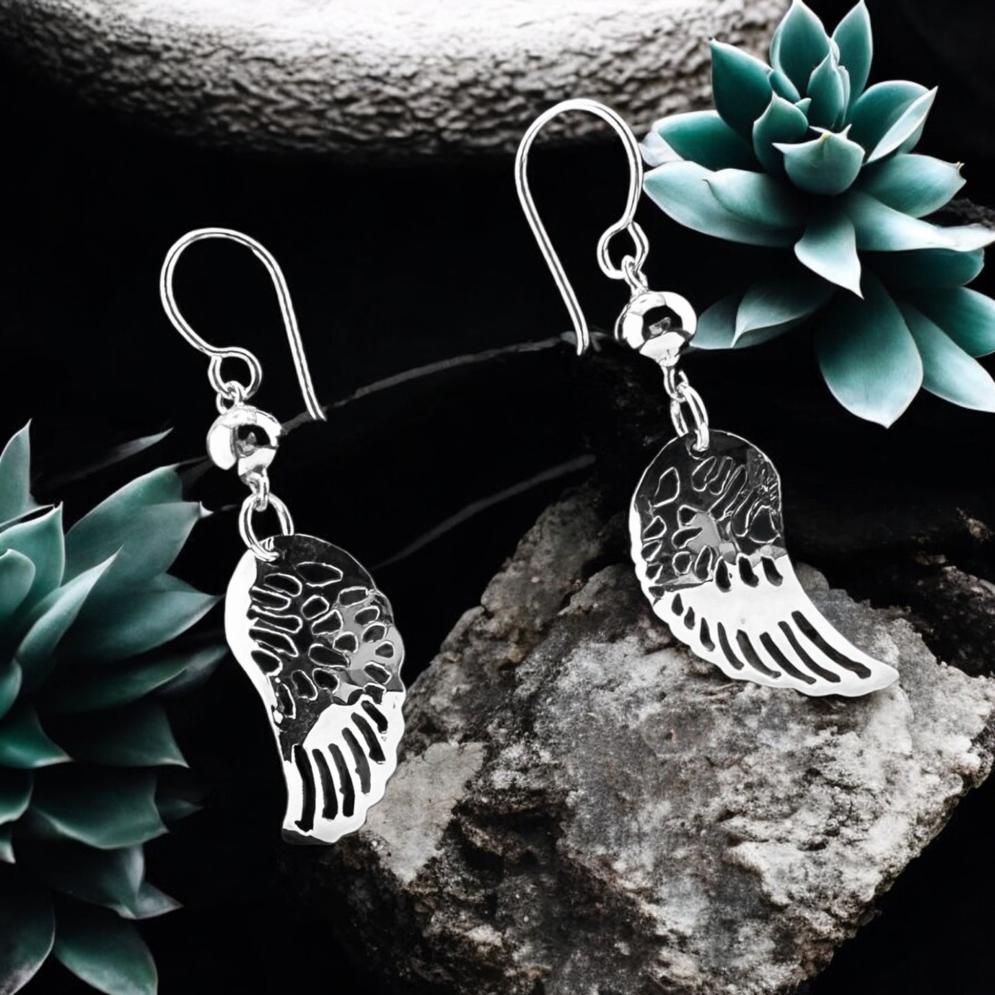 Sterling Silver .925 HOOK Earrings 13mmx27mm Wings