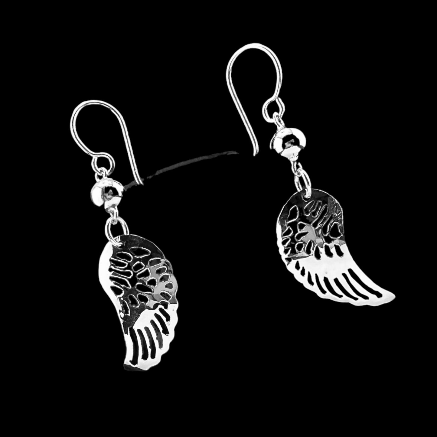 Sterling Silver .925 HOOK Earrings 13mmx27mm Wings
