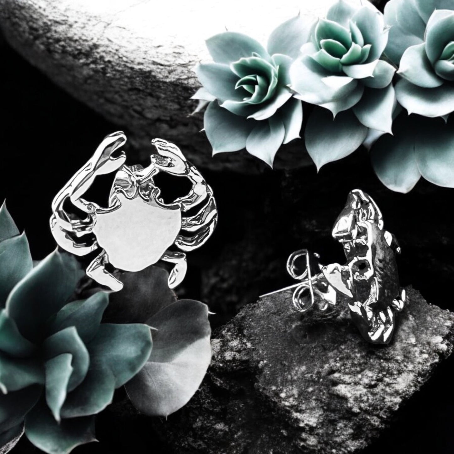 Sterling Silver .925 POST Earrings 13mmx12mm Crab