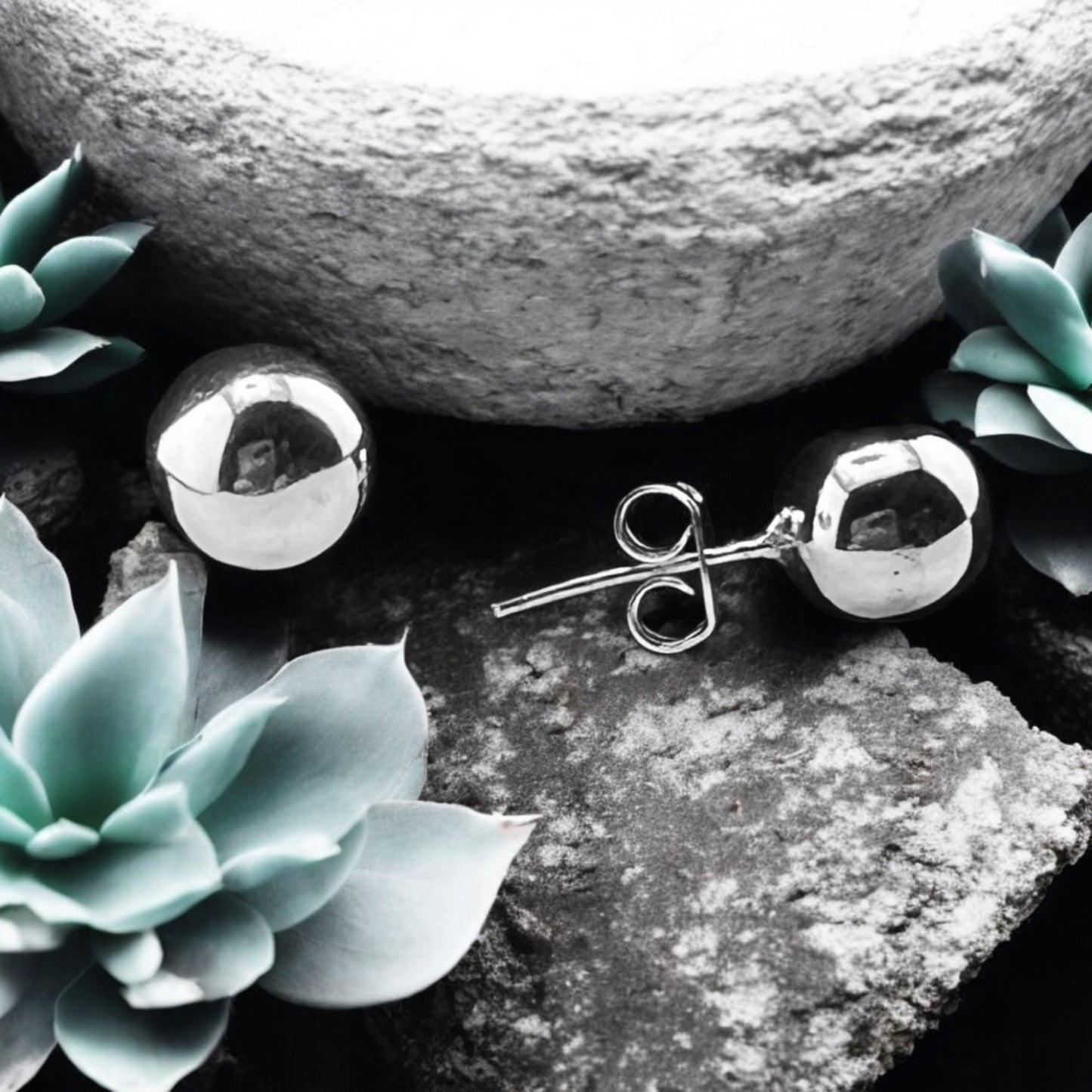 Sterling Silver .925 POST Earrings 7mm Sphere Ball