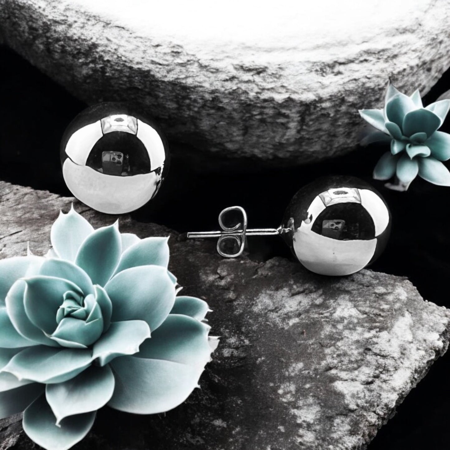 Sterling Silver .925 POST Earrings 11mm Sphere Ball