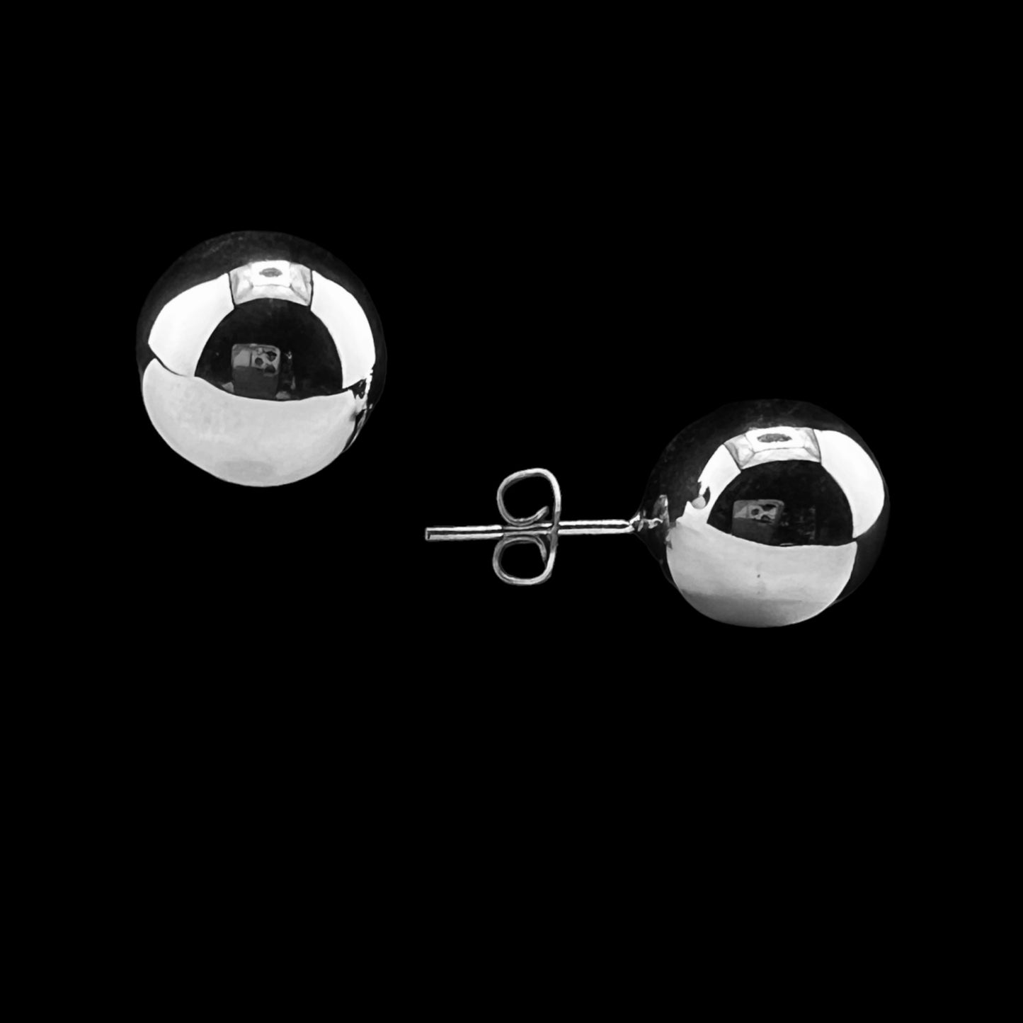 Sterling Silver .925 POST Earrings 11mm Sphere Ball
