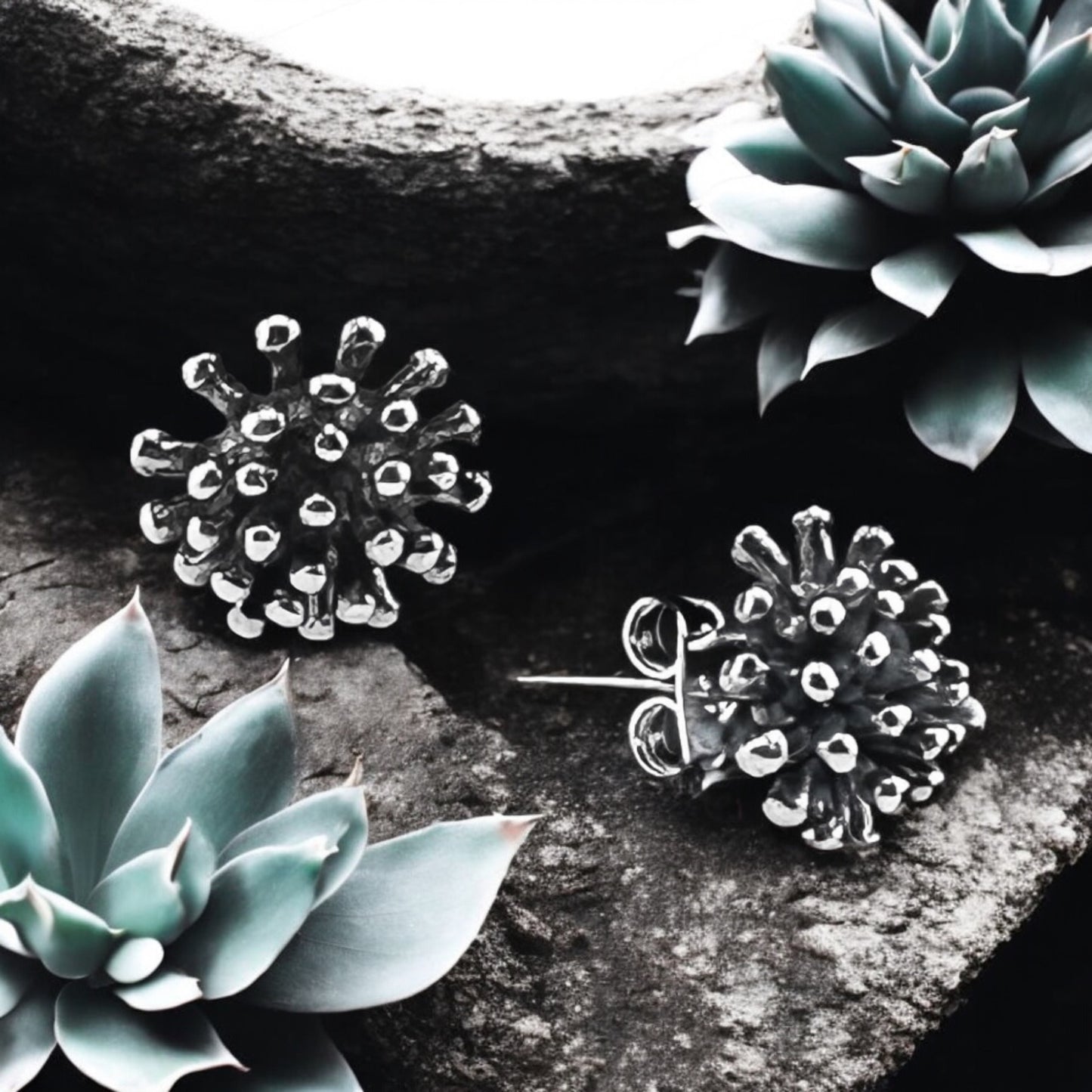 Sterling Silver .925 POST Earrings Sea urchin