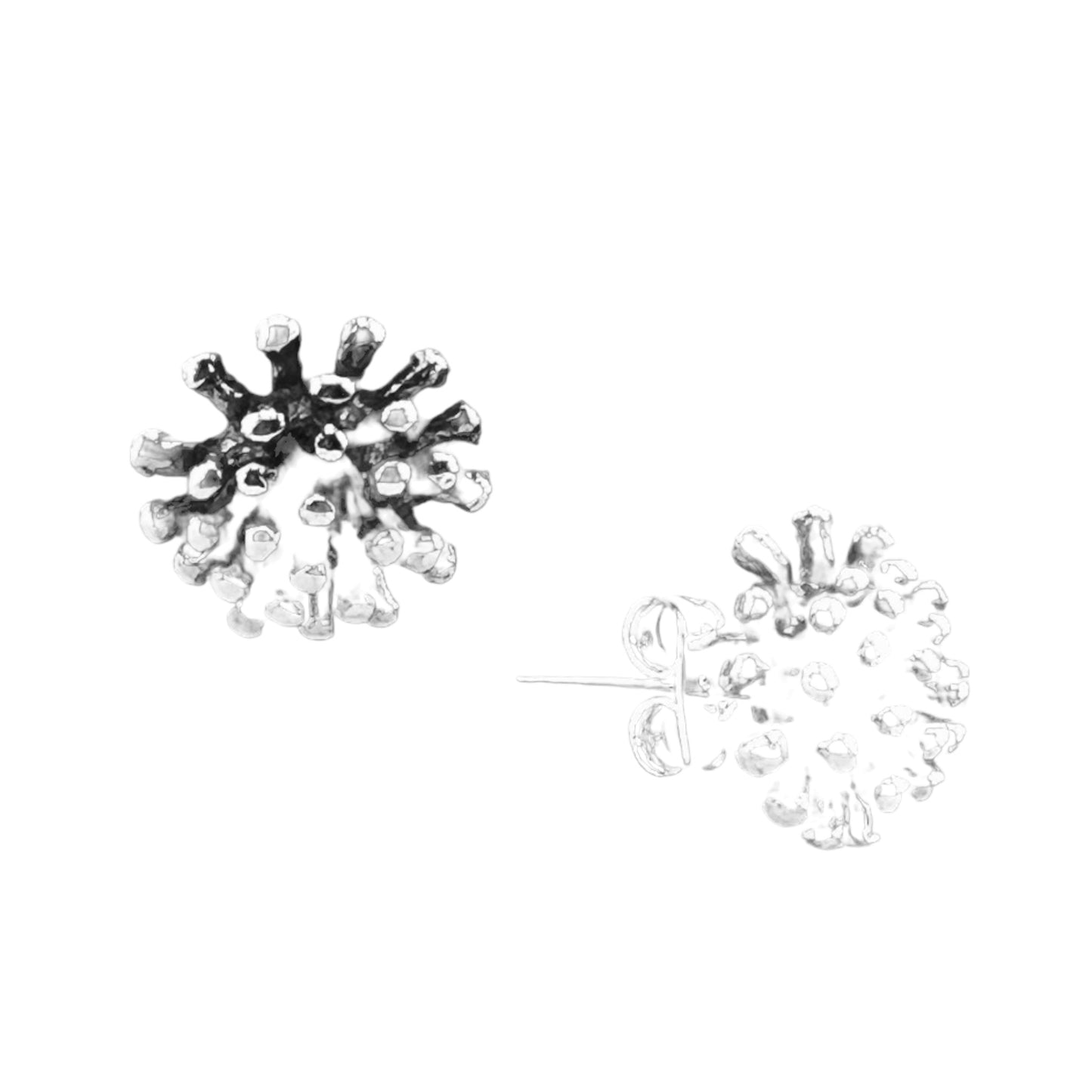 Sterling Silver .925 POST Earrings Sea urchin