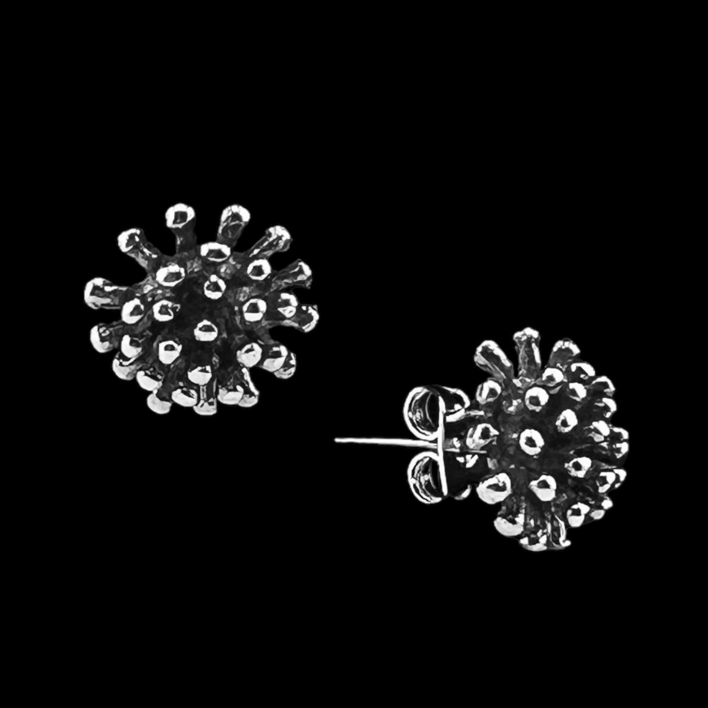 Sterling Silver .925 POST Earrings Sea urchin