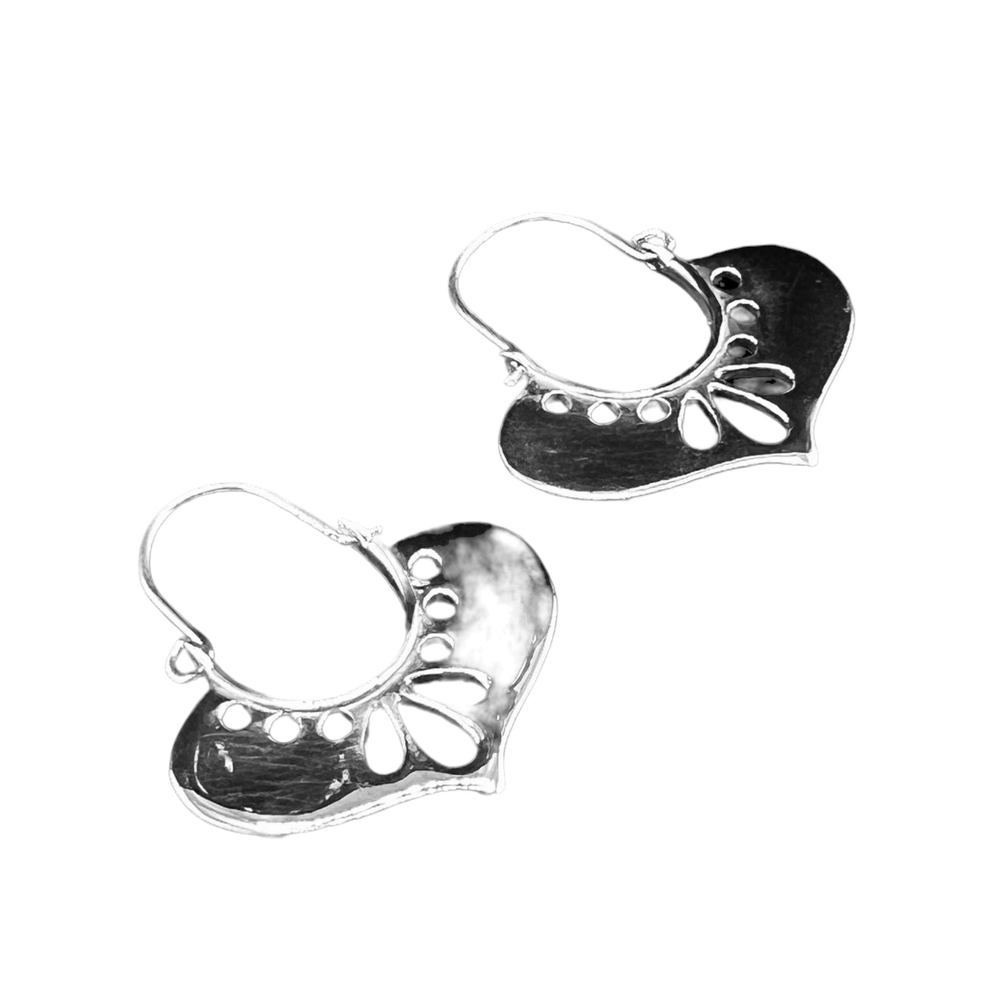 Sterling Silver .925 HINGED BACK Earrings Heart with Flower