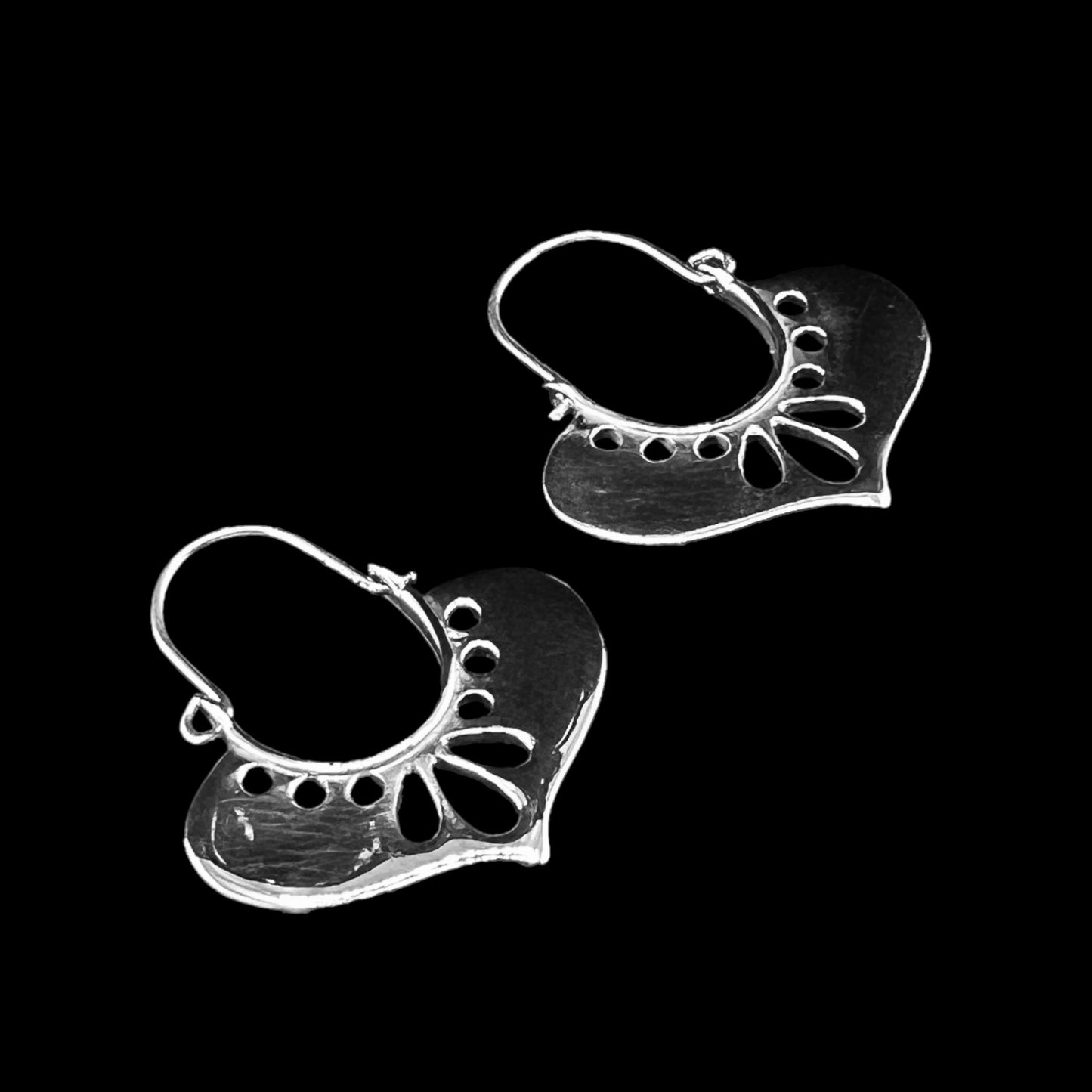 Sterling Silver .925 HINGED BACK Earrings Heart with Flower